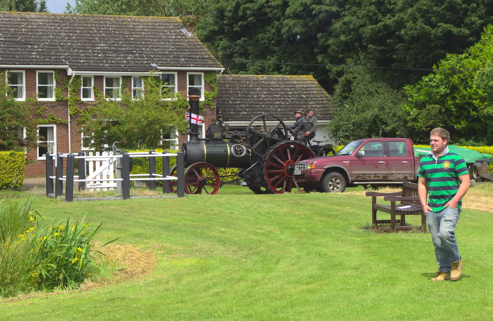 Traction engine Oliver trundles around the pond, from Thrandeston Pig Roast and Tractors, Thrandeston Little Green, Suffolk - 23rd June 2013