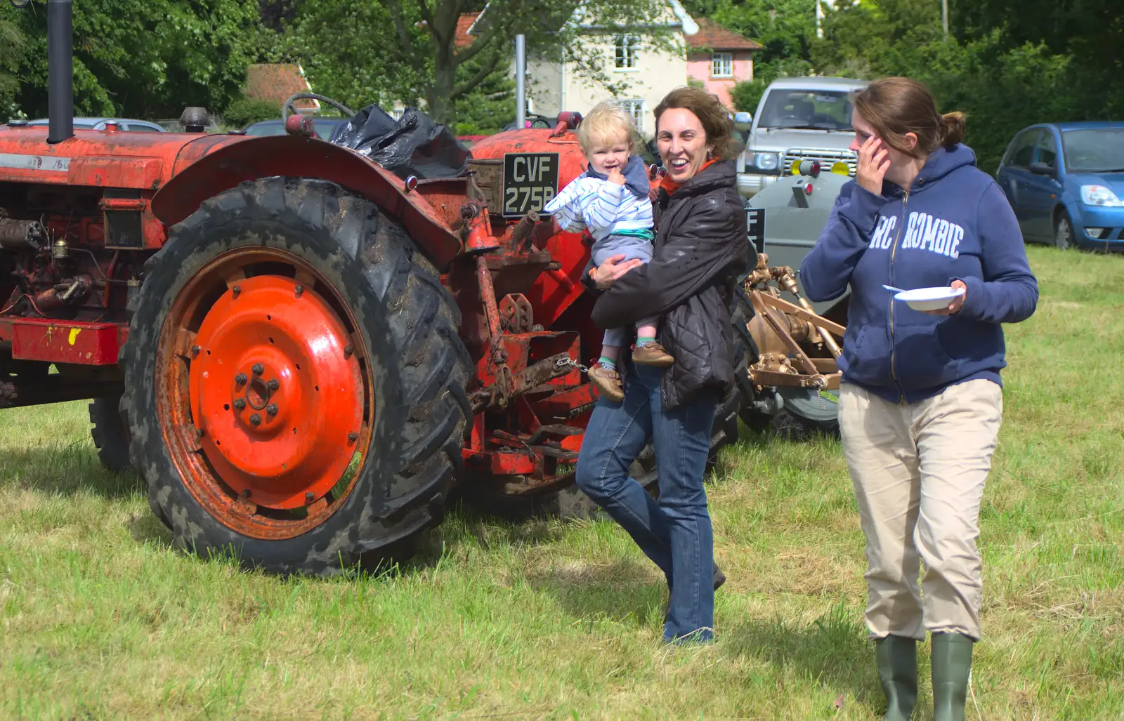 Carmen carries Harry around, from Thrandeston Pig Roast and Tractors, Thrandeston Little Green, Suffolk - 23rd June 2013