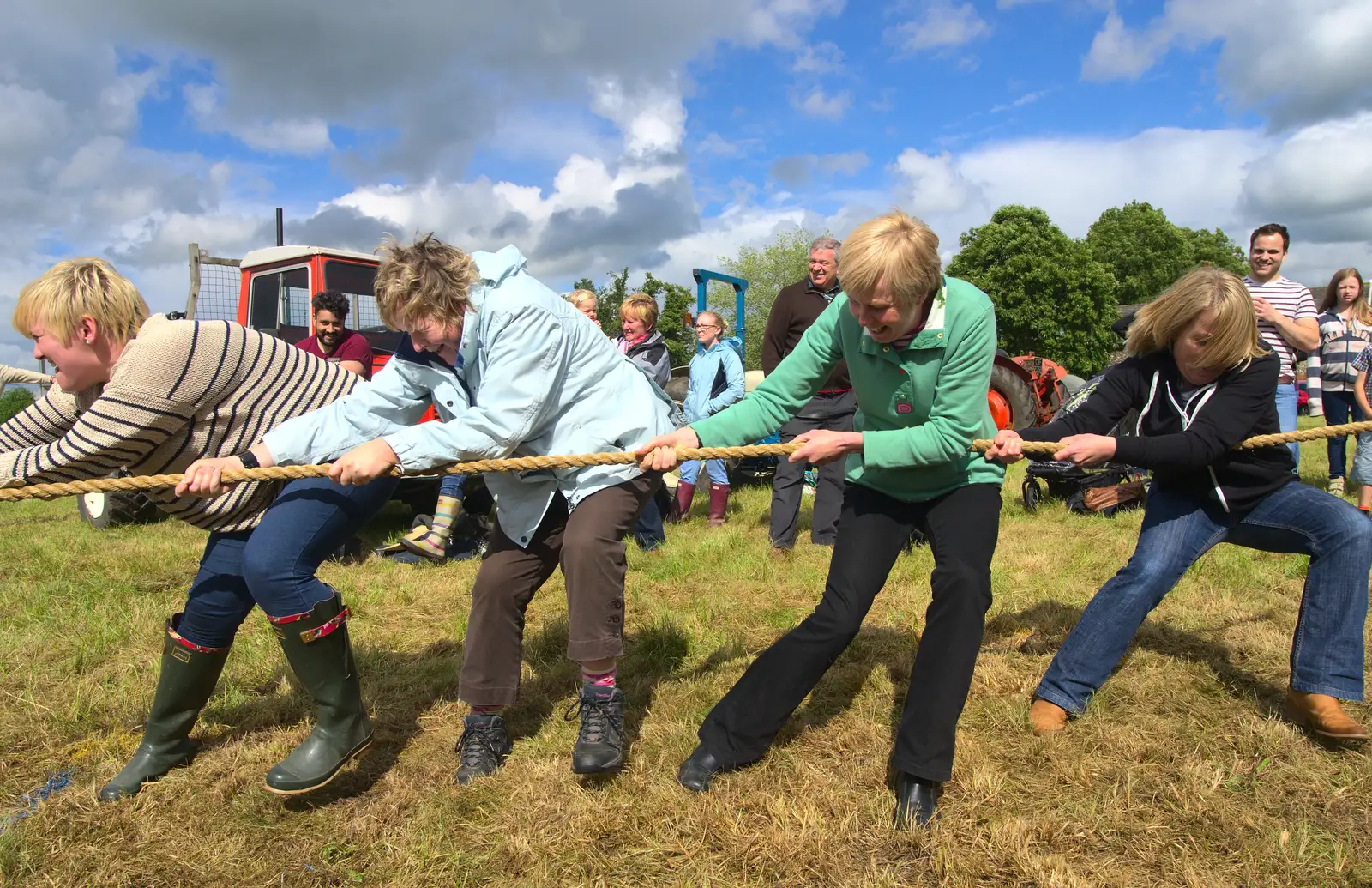 Intense pulling from the women's team, from Thrandeston Pig Roast and Tractors, Thrandeston Little Green, Suffolk - 23rd June 2013