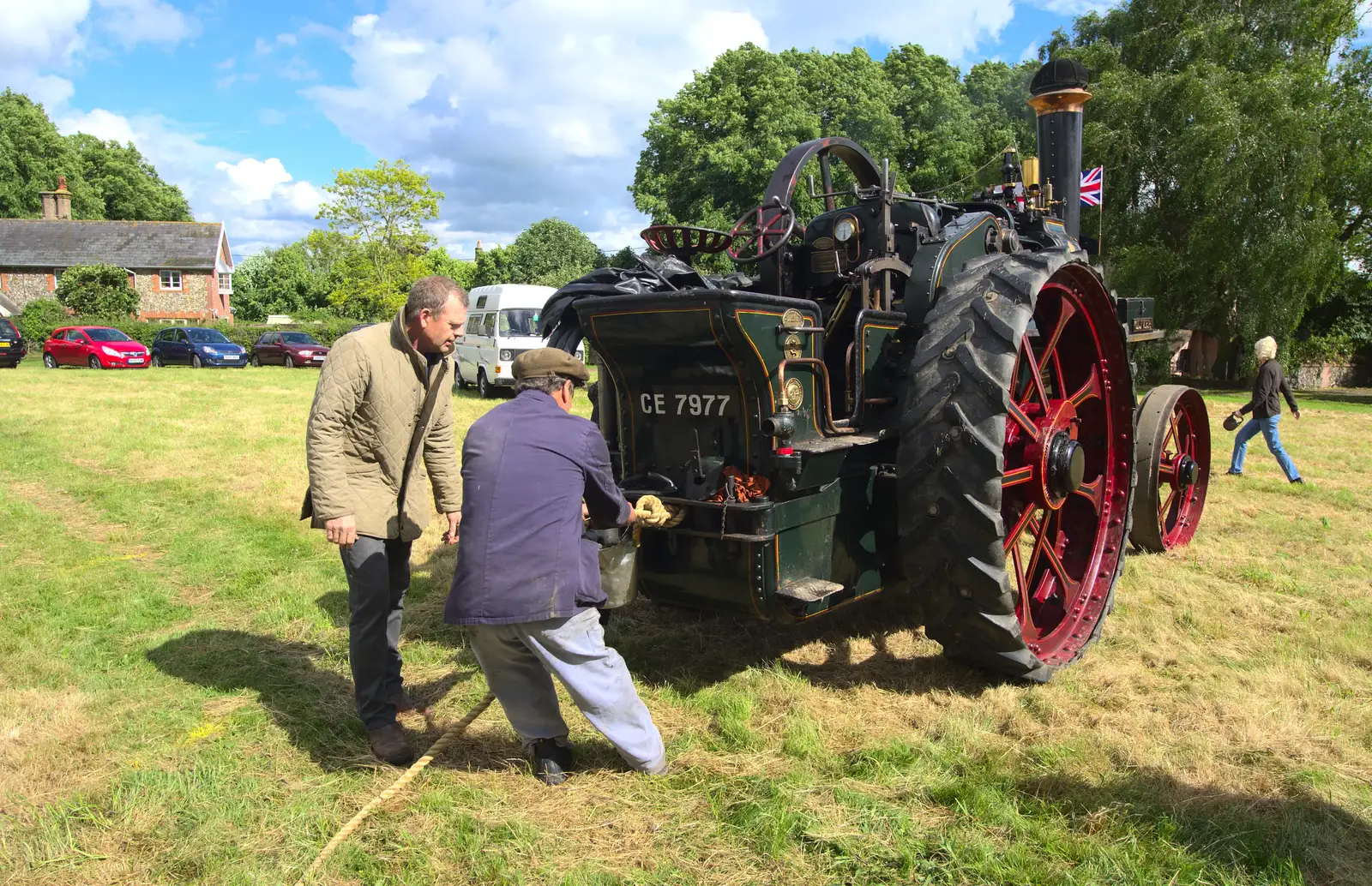 A rope is hitched up to the engine Oliver, from Thrandeston Pig Roast and Tractors, Thrandeston Little Green, Suffolk - 23rd June 2013