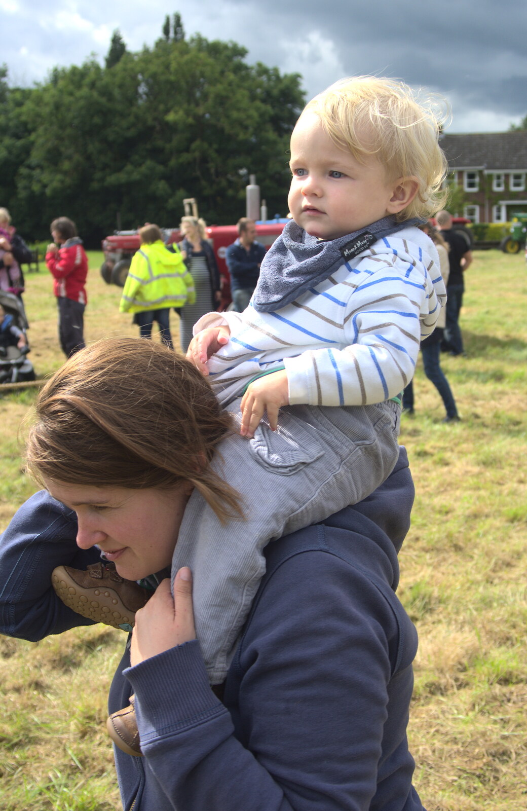 Isobel carries Harry around from Thrandeston Pig Roast and Tractors, Thrandeston Little Green, Suffolk - 23rd June 2013