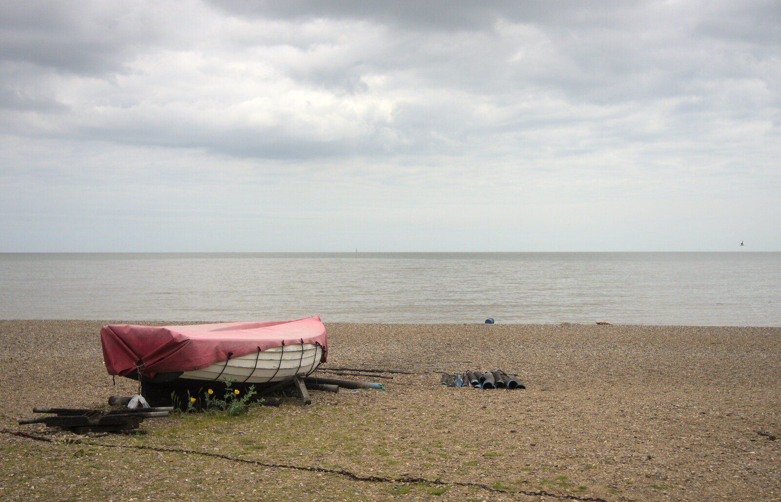 Solitary boat on the shingle beach from Petrol Station Destruction, and a Cliff House Camping Trip, Southwark and Dunwich, Suffolk - 30th June 2013