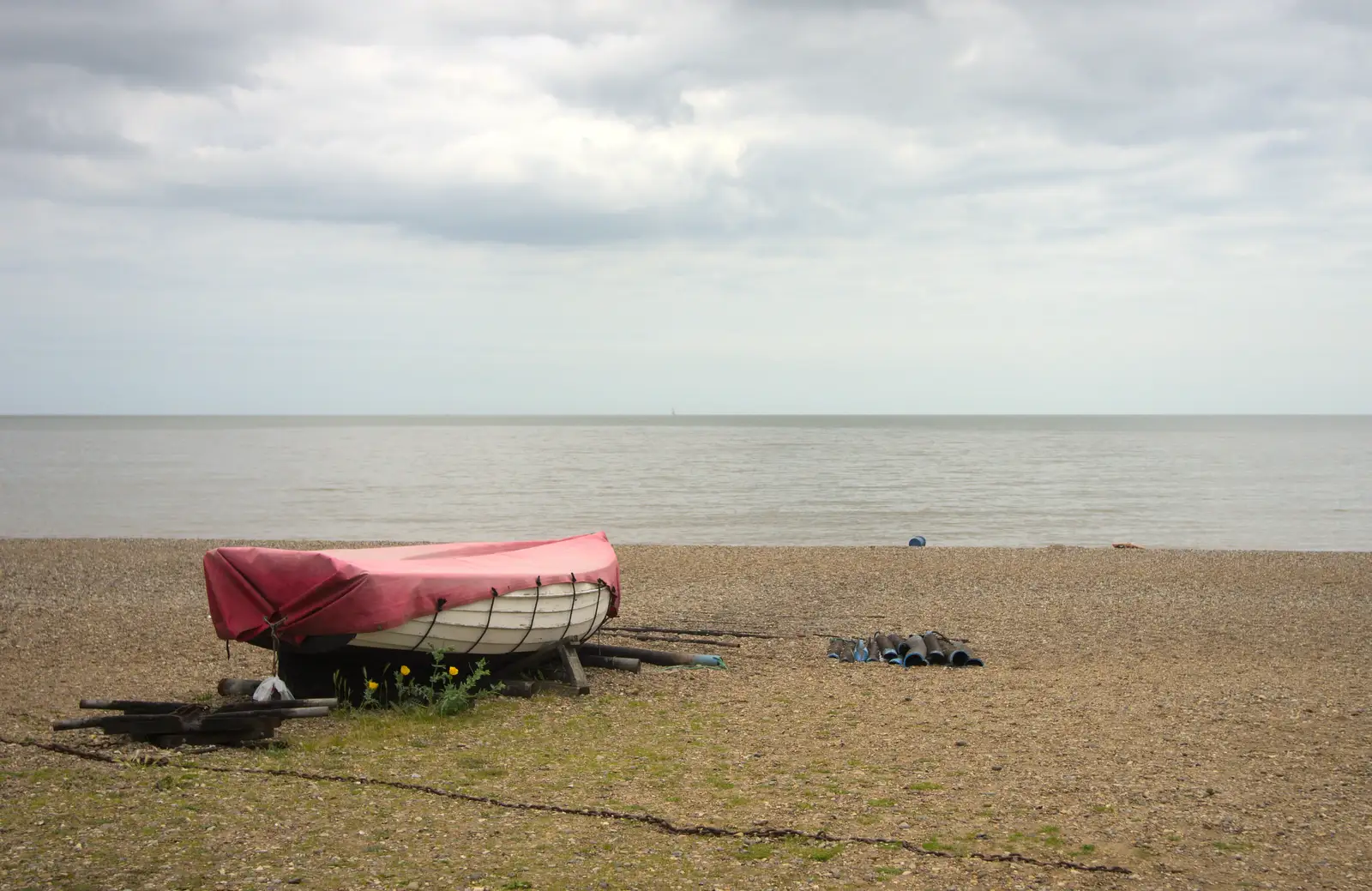 A solitary boat on the shingle beach, from Petrol Station Destruction, and a Cliff House Camping Trip, Southwark and Dunwich, Suffolk - 30th June 2013