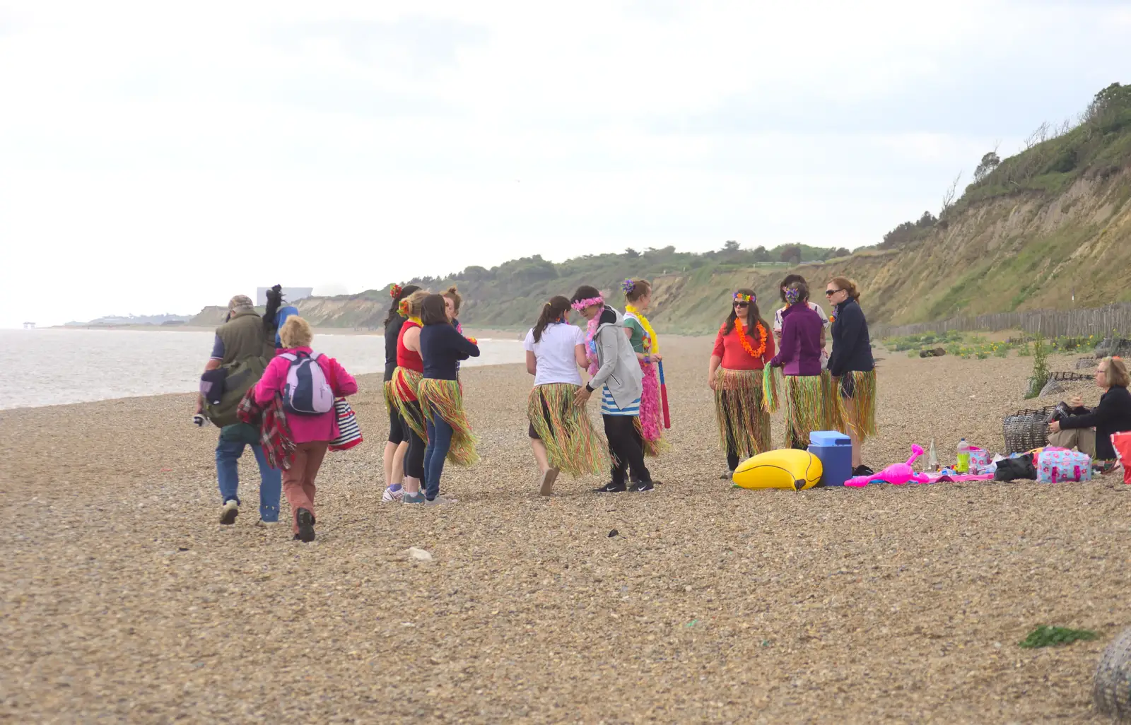 There's a hula-skirt thing going on on the beach, from Petrol Station Destruction, and a Cliff House Camping Trip, Southwark and Dunwich, Suffolk - 30th June 2013