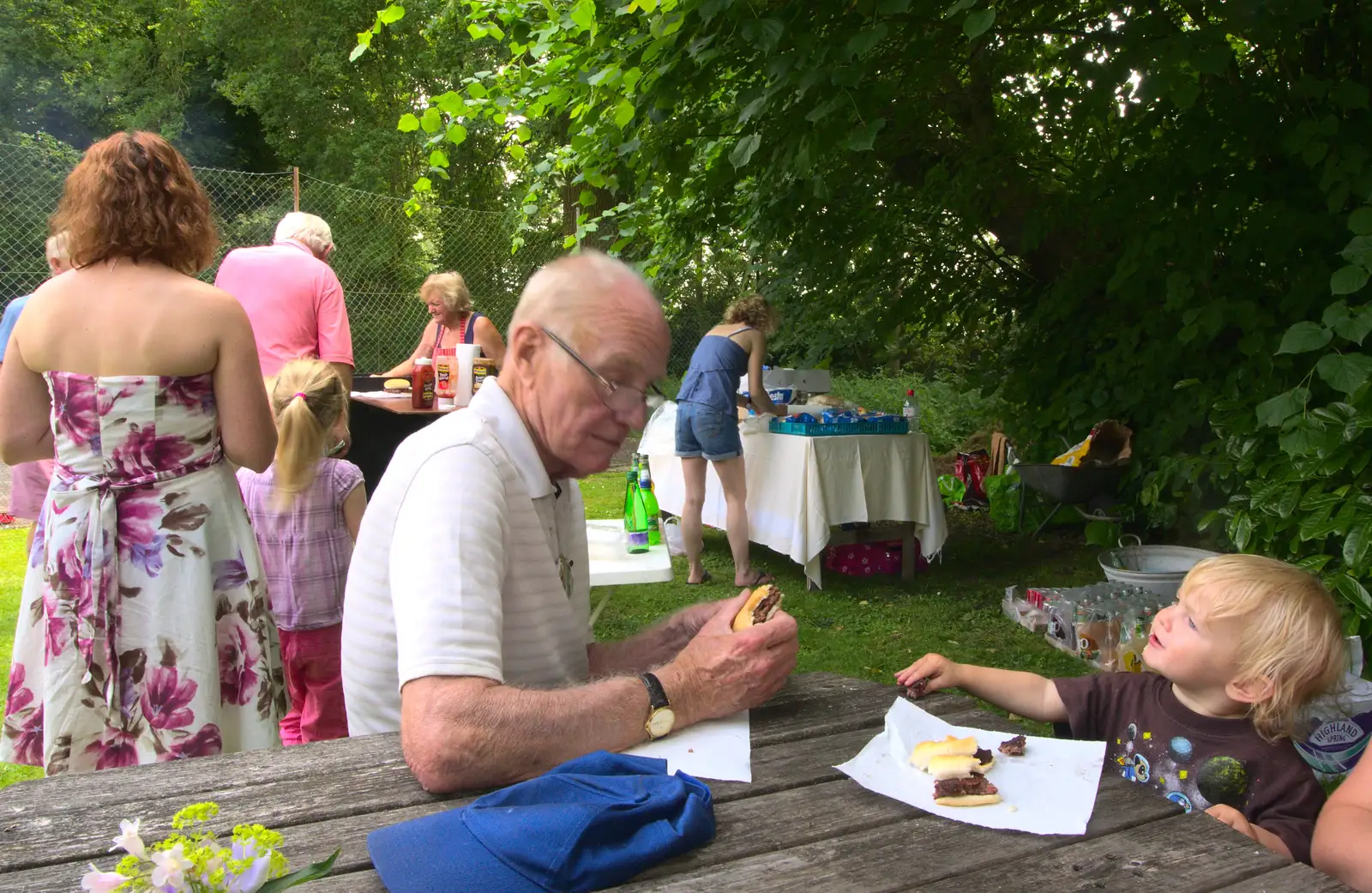 Grandad's got a burger, from Marconi's Demolition and Brome Village Fete, Chelmsford and Brome, Suffolk - 6th July 2013