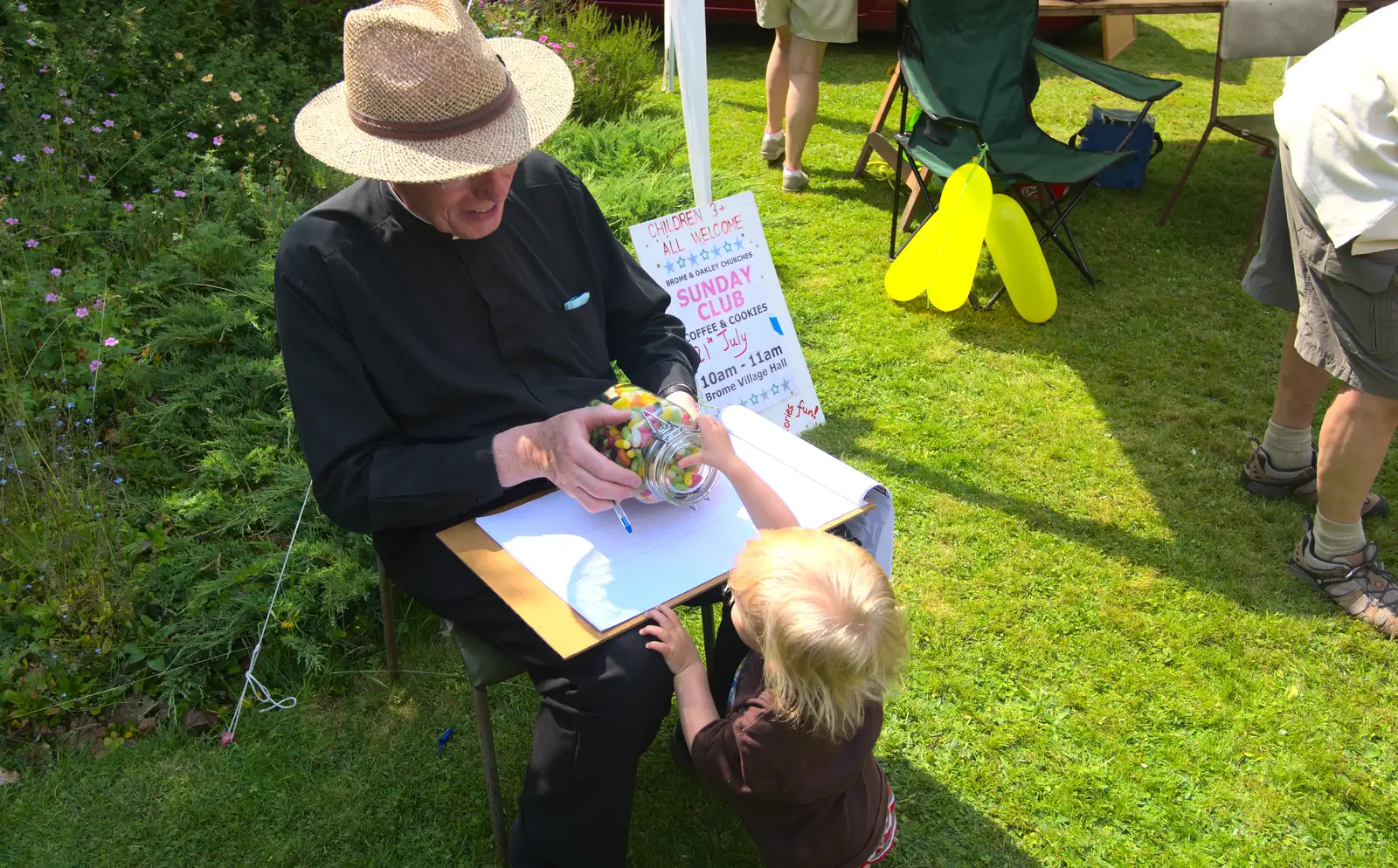 Harry tries to steal a jar of jelly beans, from Marconi's Demolition and Brome Village Fete, Chelmsford and Brome, Suffolk - 6th July 2013