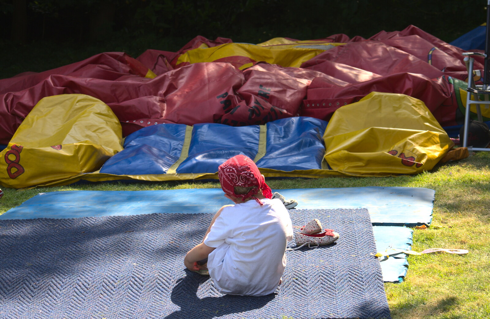 Fred and the sad sight of a deflated bouncy castle from Marconi's Demolition and Brome Village Fete, Chelmsford and Brome, Suffolk - 6th July 2013