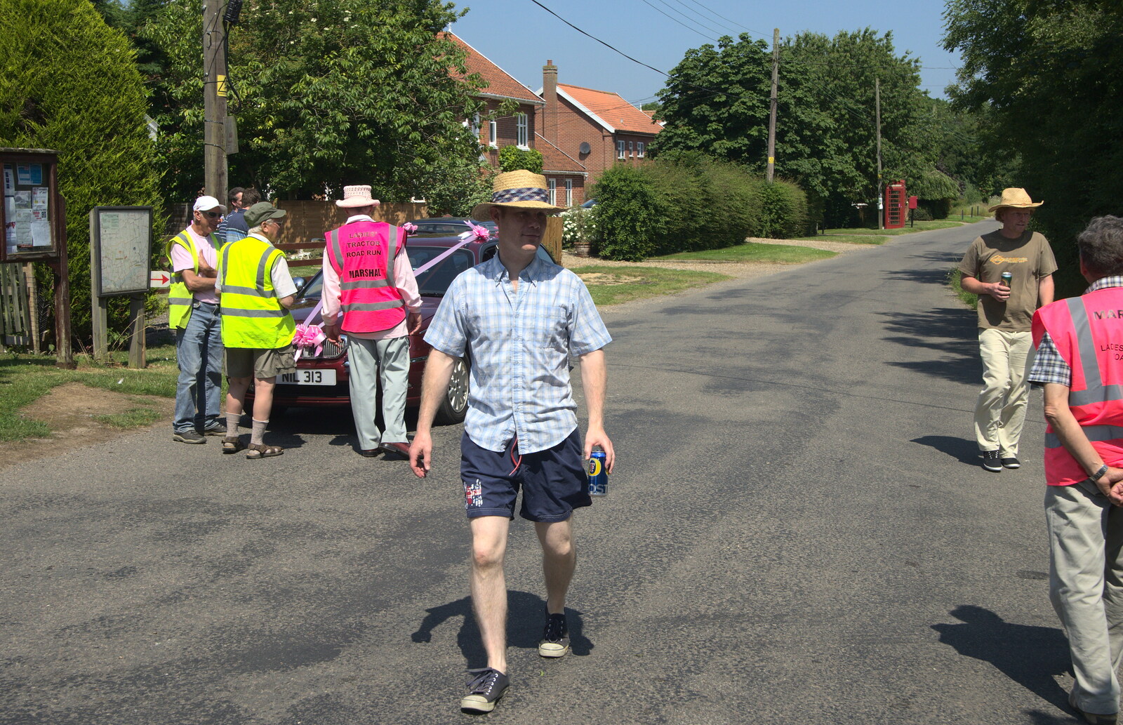 Mikey P strides down the road from The "Pink Ladies" Tractor Run and Barbeque, Thorpe Abbots, Norfolk - 7th July 2013