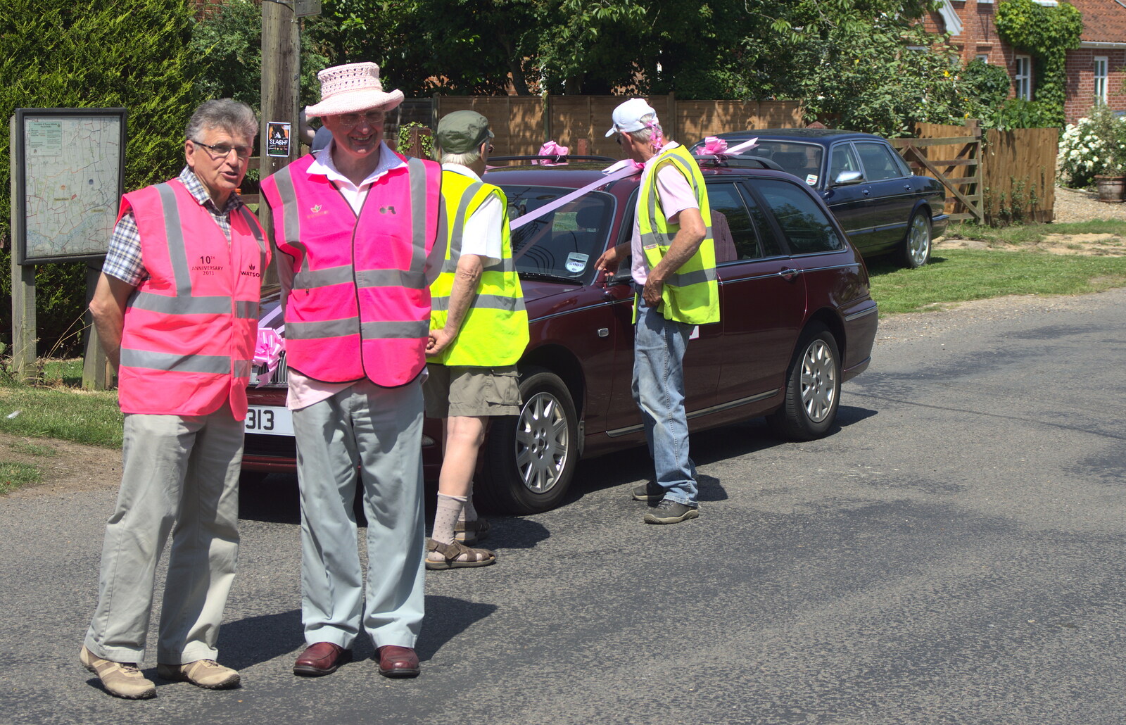 A couple of marshalls in pink high-vis vests from The "Pink Ladies" Tractor Run and Barbeque, Thorpe Abbots, Norfolk - 7th July 2013