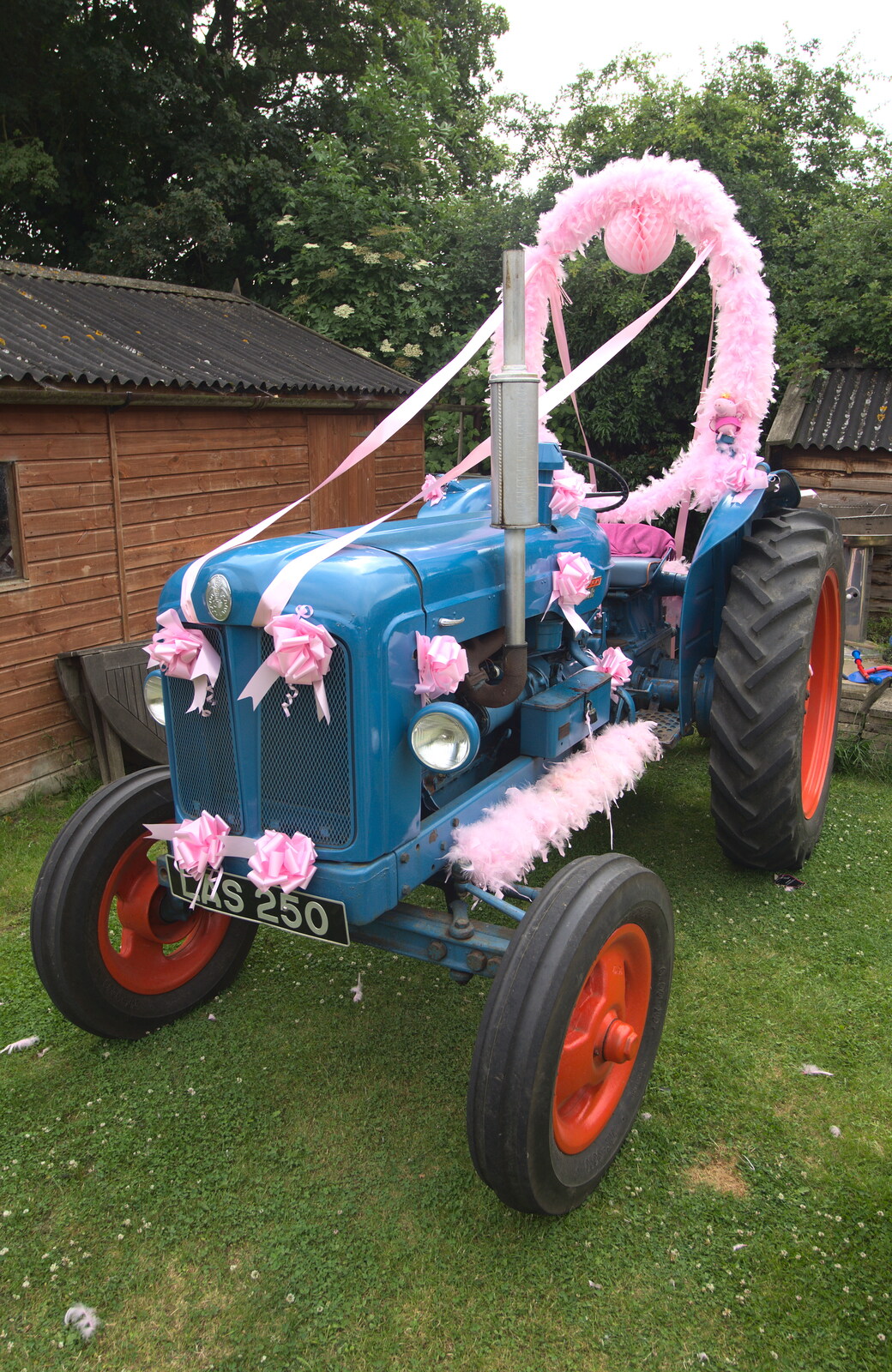 The pink Fordson tractor from The BSCC at Pulham Crown, and Grandad with a Grinder, Brome, Suffolk - 11th July 2013