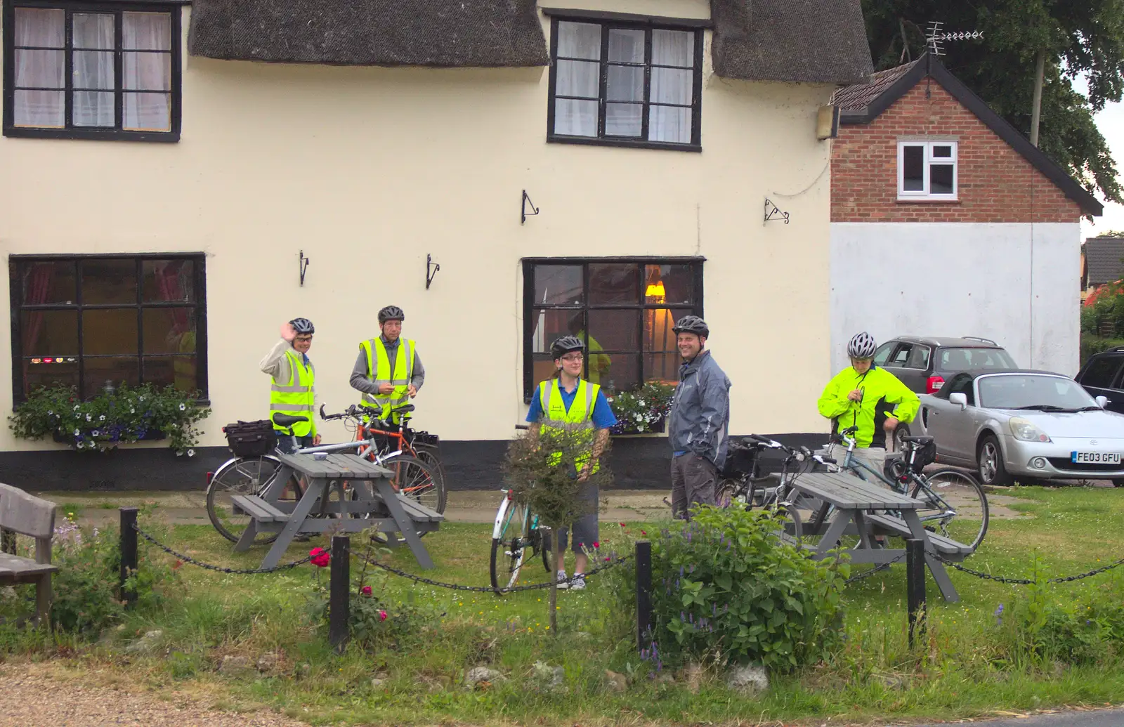 Pippa waves as we head off again, from The BSCC at Pulham Crown, and Grandad with a Grinder, Brome, Suffolk - 11th July 2013