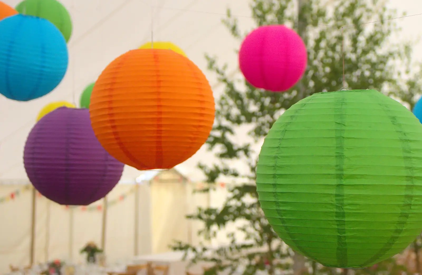 Multi-coloured hanging lampshades, from The BBs Play Steph's Wedding, Burston, Norfolk - 13th July 2013