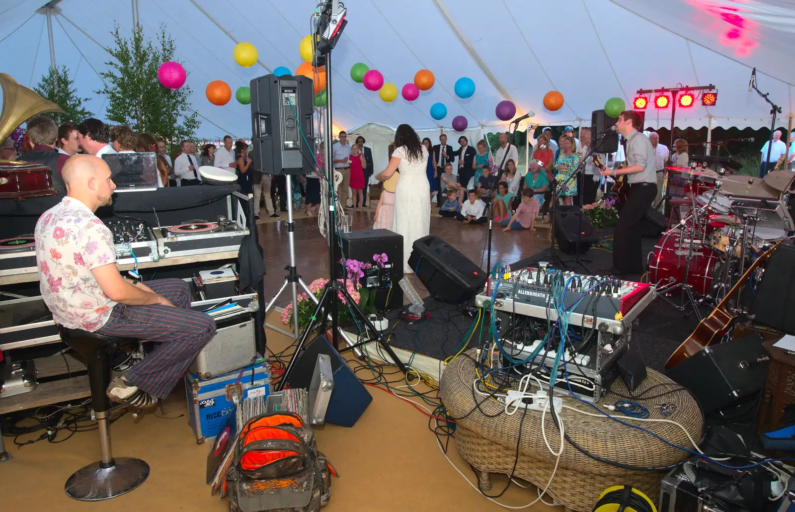 Backstage, as the DJ hangs around, from The BBs Play Steph's Wedding, Burston, Norfolk - 13th July 2013