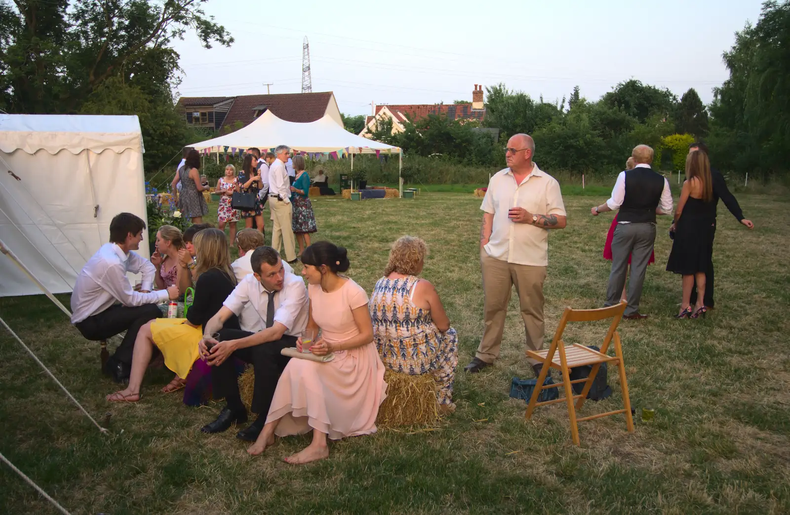 Guests out on the field, from The BBs Play Steph's Wedding, Burston, Norfolk - 13th July 2013