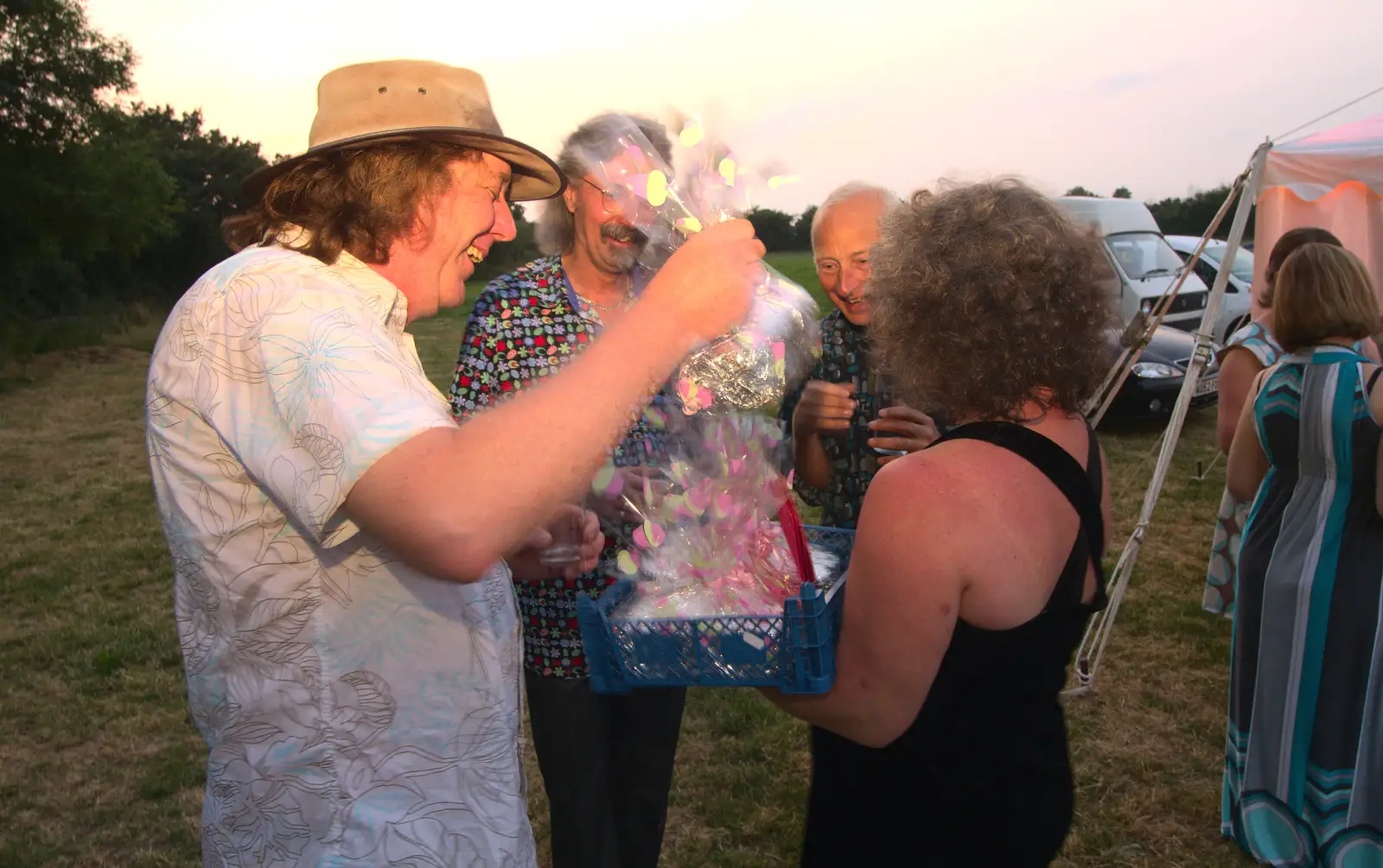 Jo presents the band with a cake each, from The BBs Play Steph's Wedding, Burston, Norfolk - 13th July 2013