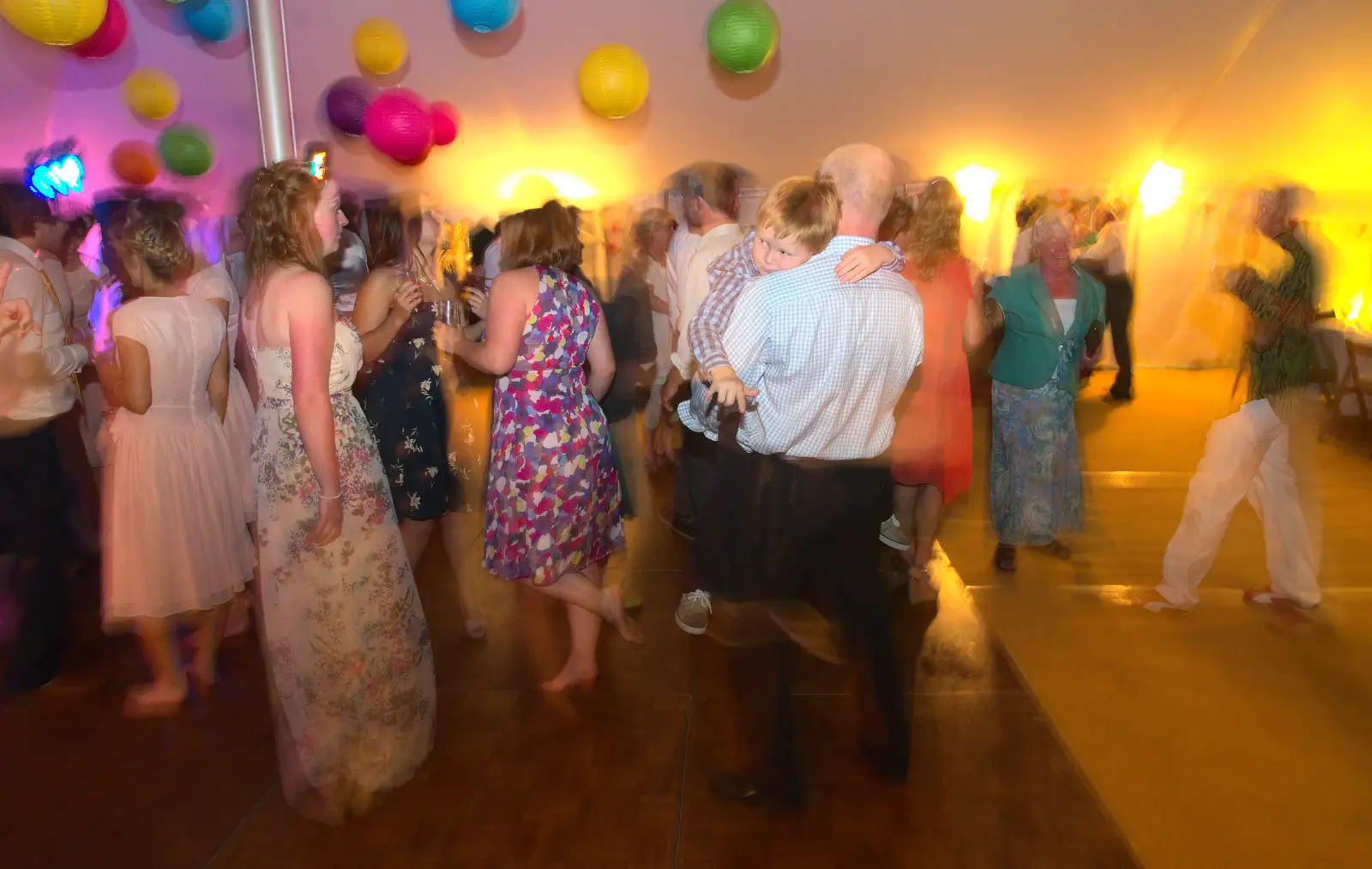 A small boy keeps dancing with just one arm, from The BBs Play Steph's Wedding, Burston, Norfolk - 13th July 2013