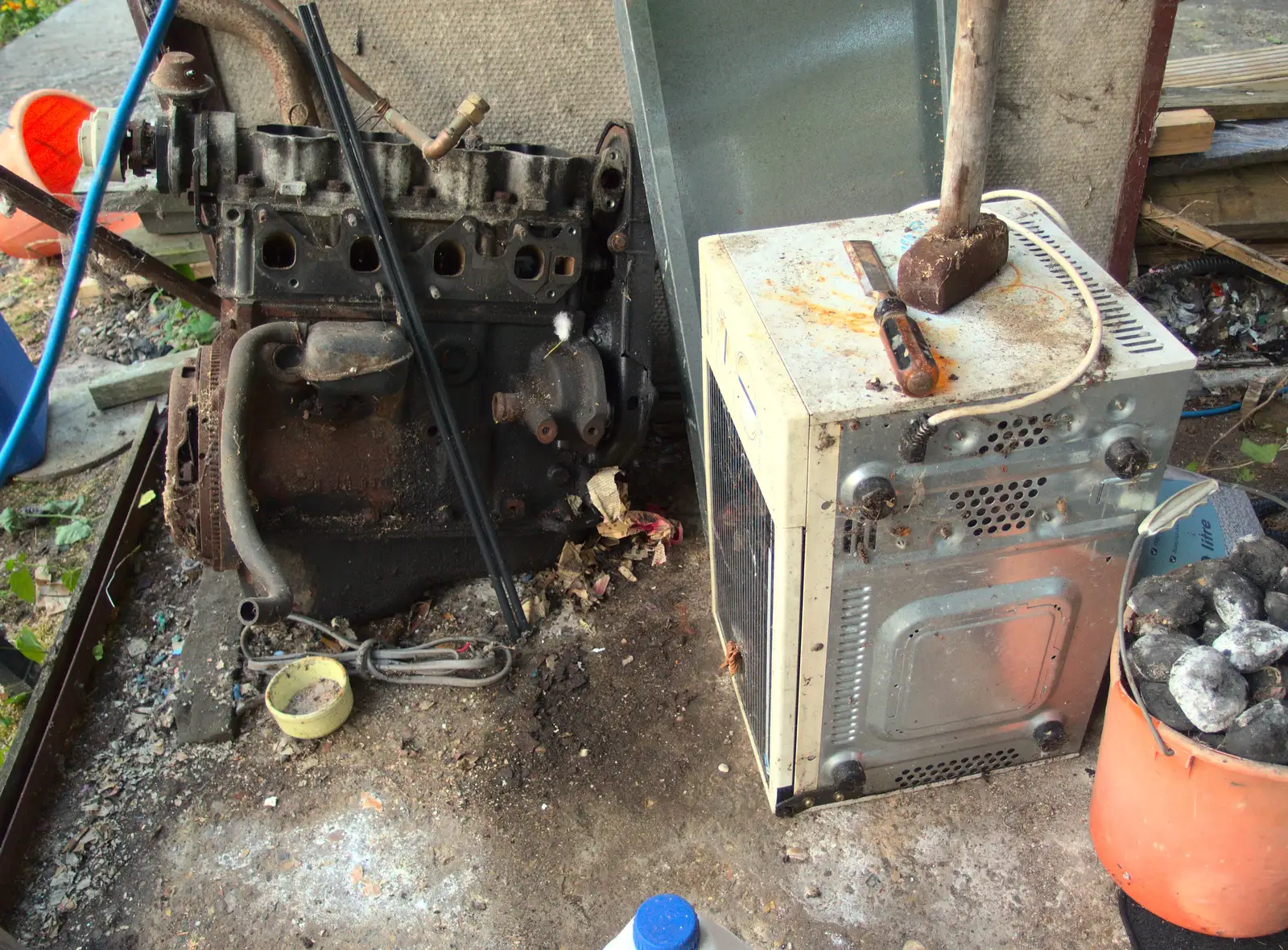 A Mk 1 Astra engine block, and a microwave, from The Demolition of the Garage, Brome, Suffolk - 17th July 2013