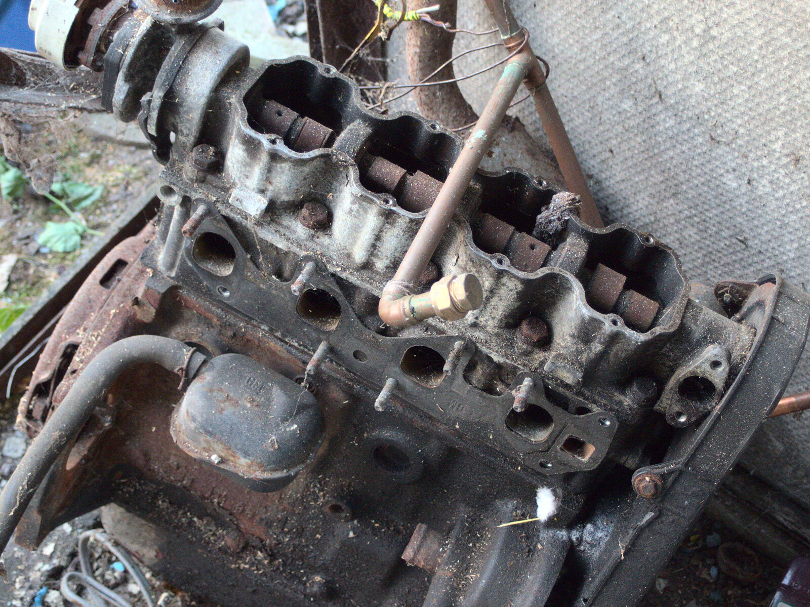 The engine from Nosher's first car from The Demolition of the Garage, Brome, Suffolk - 17th July 2013