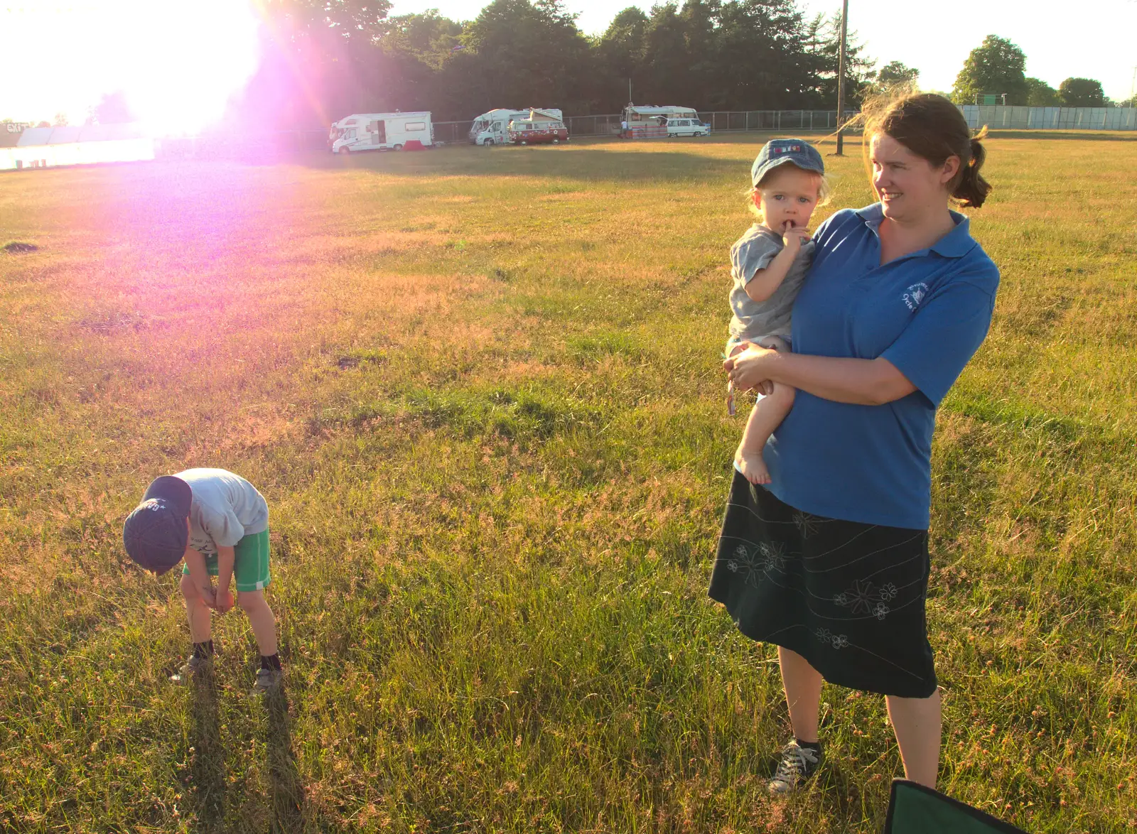 Fred, Harry and Isobel survey the camping spot, from The 8th Latitude Festival, Henham Park, Southwold, Suffolk - 18th July 2013