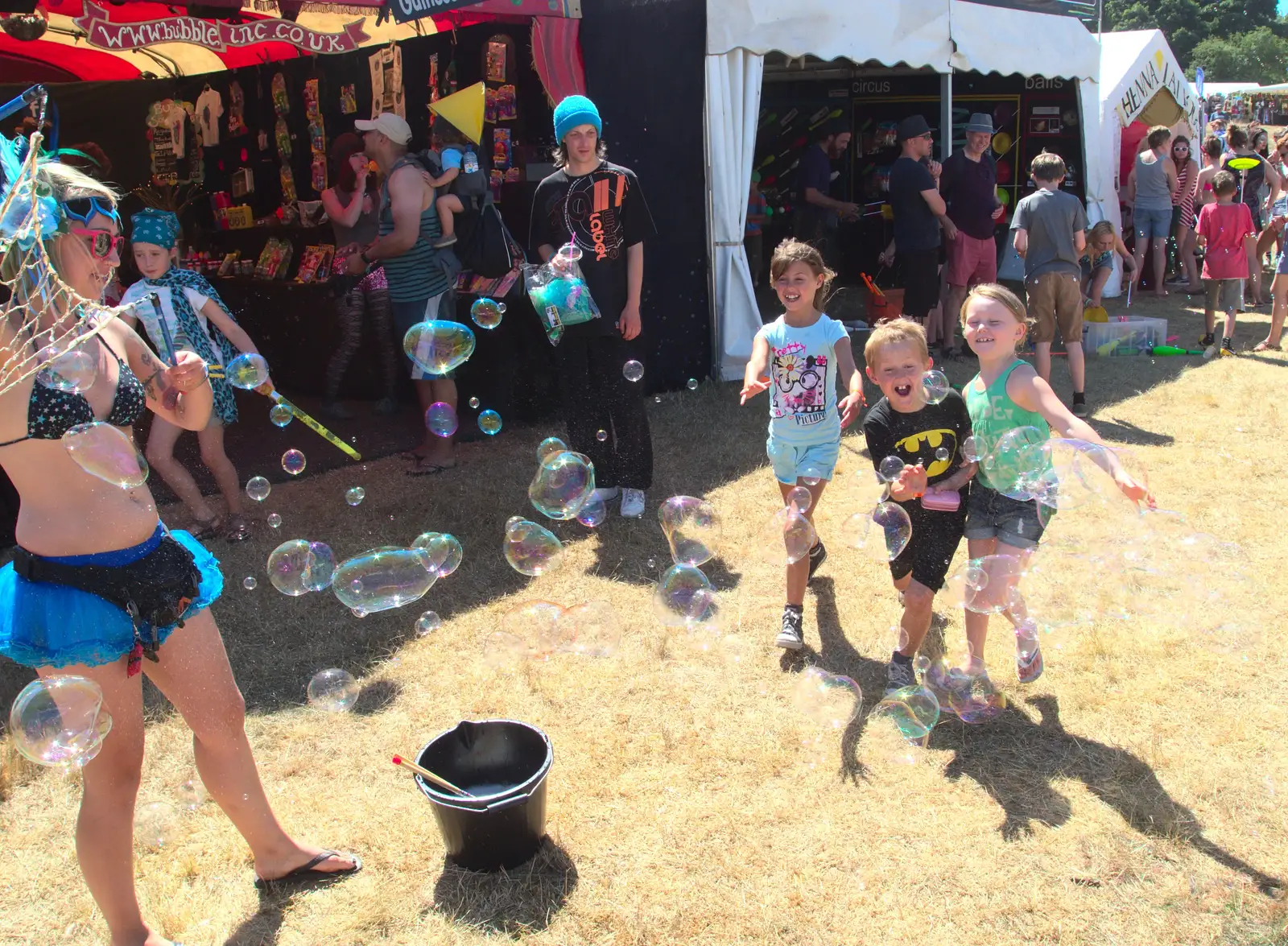 A bunch of children watch bubbles, from The 8th Latitude Festival, Henham Park, Southwold, Suffolk - 18th July 2013