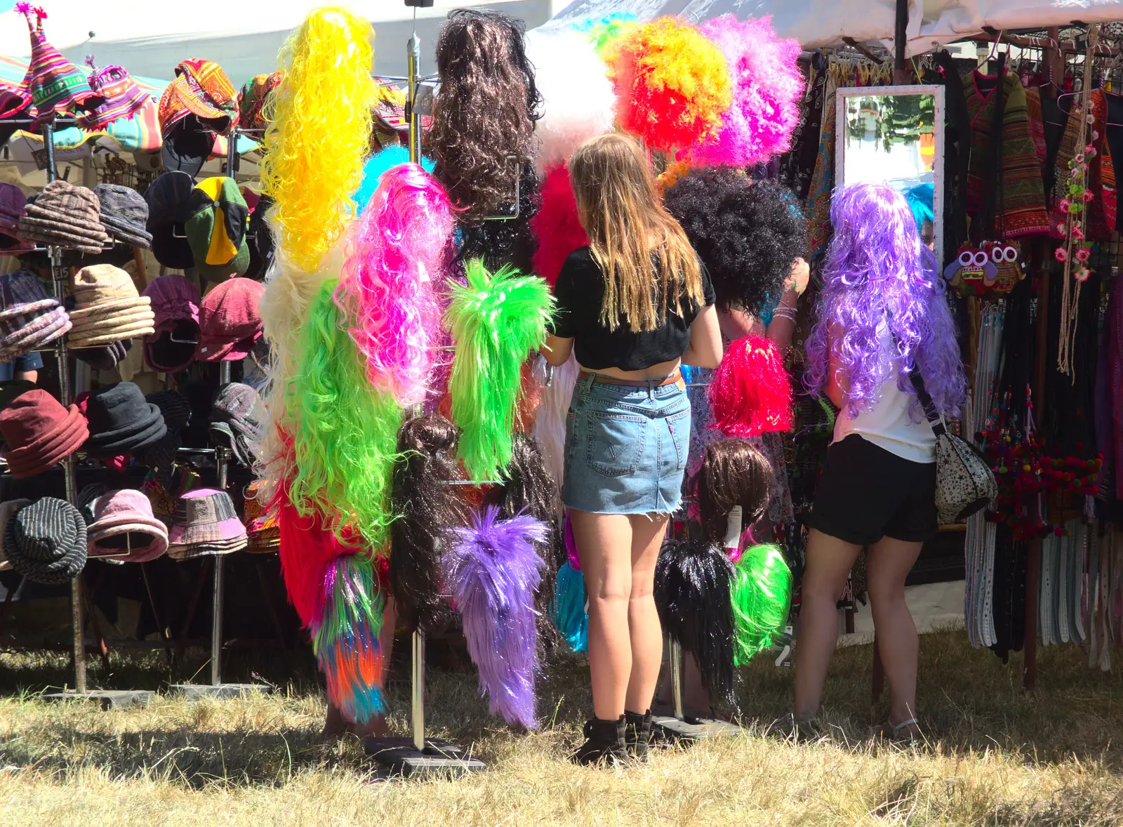 Brightly-coloured wigs for sale, from The 8th Latitude Festival, Henham Park, Southwold, Suffolk - 18th July 2013