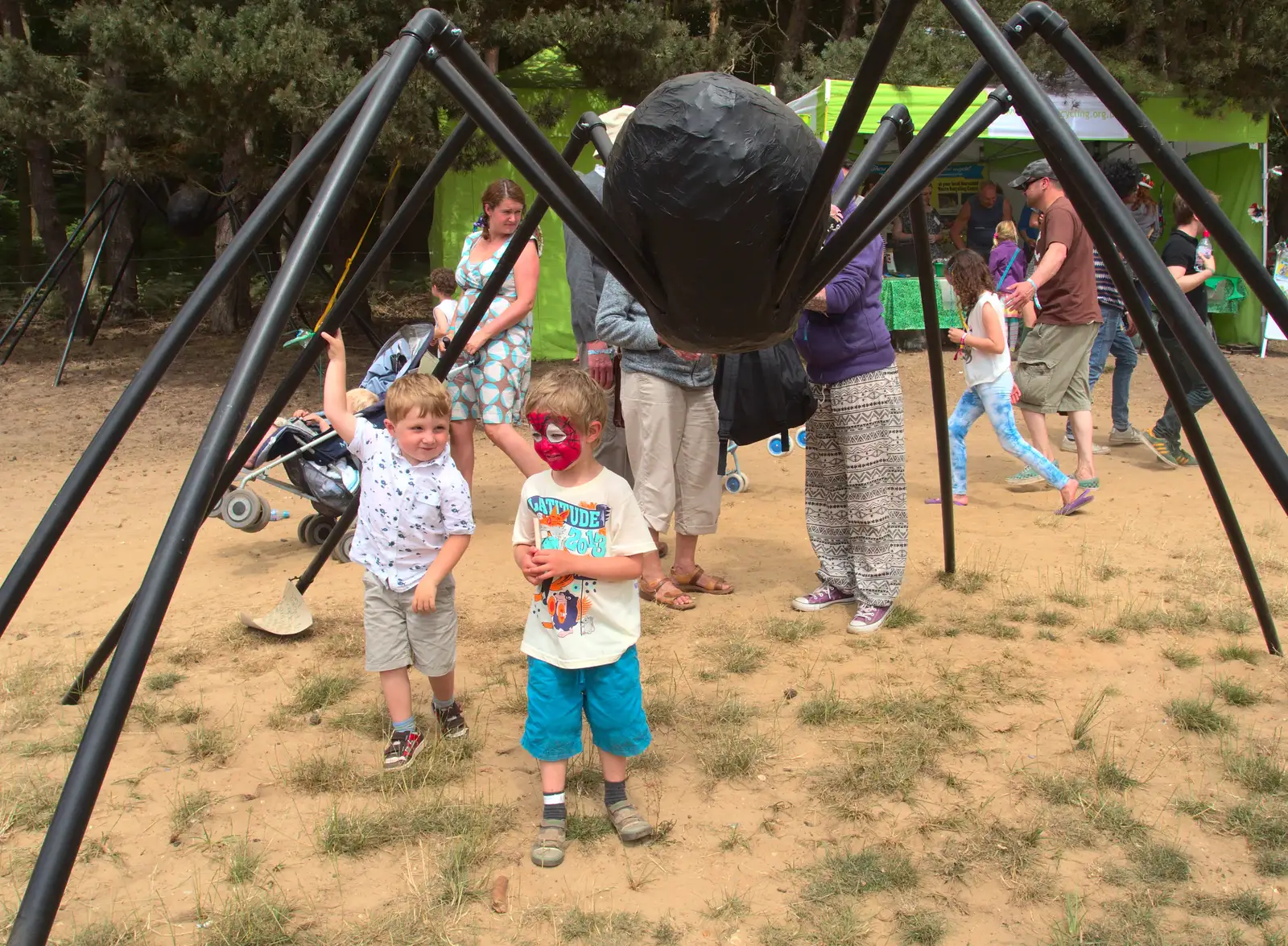 Fred under a giant spider, from The 8th Latitude Festival, Henham Park, Southwold, Suffolk - 18th July 2013