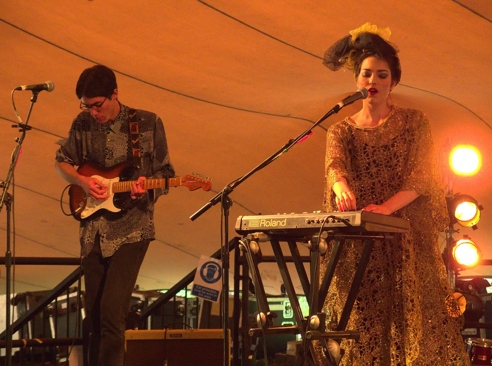 Daisy tweaks the original 1980s Roland synth, from The 8th Latitude Festival, Henham Park, Southwold, Suffolk - 18th July 2013