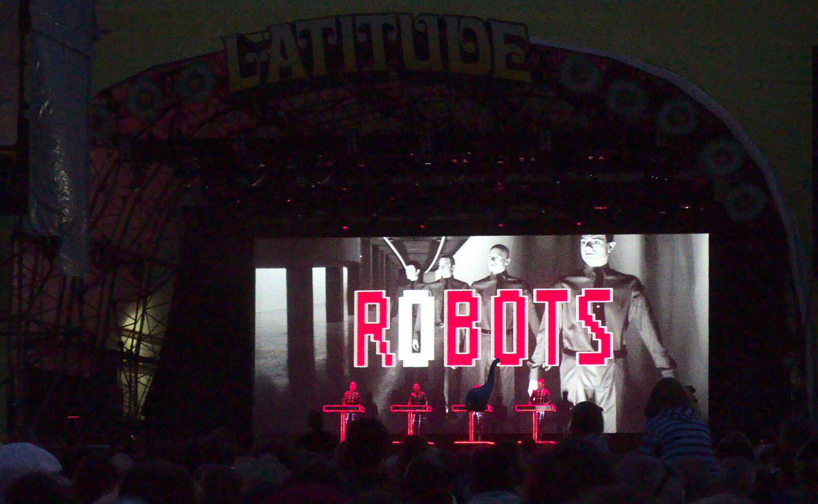 German electro-pioneers Kraftwerk are on stage from The 8th Latitude Festival, Henham Park, Southwold, Suffolk - 18th July 2013