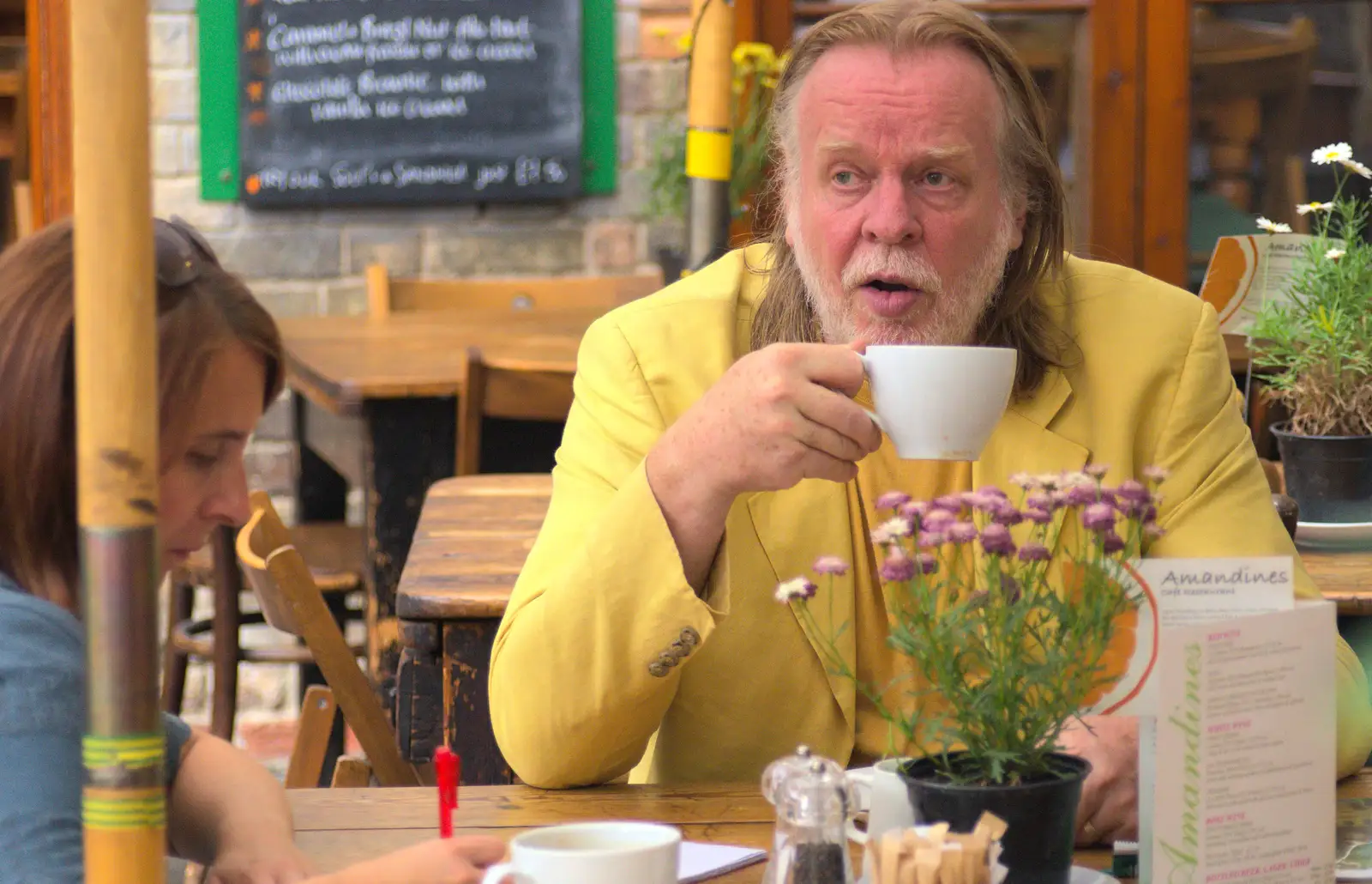 Rick Wakeman drinks a coffee, from An Interview with Rick Wakeman and Other Stories, Diss, Norfolk - 22nd July 2013