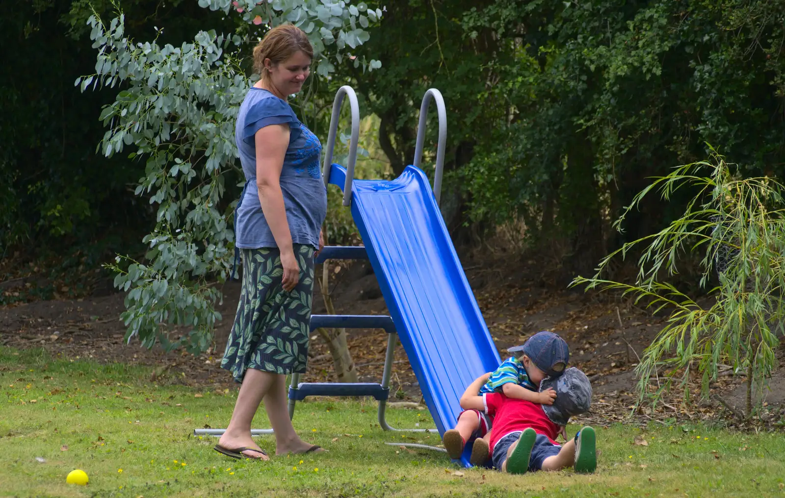 The boys bundle at the bottom of the slide, from An Interview with Rick Wakeman and Other Stories, Diss, Norfolk - 22nd July 2013