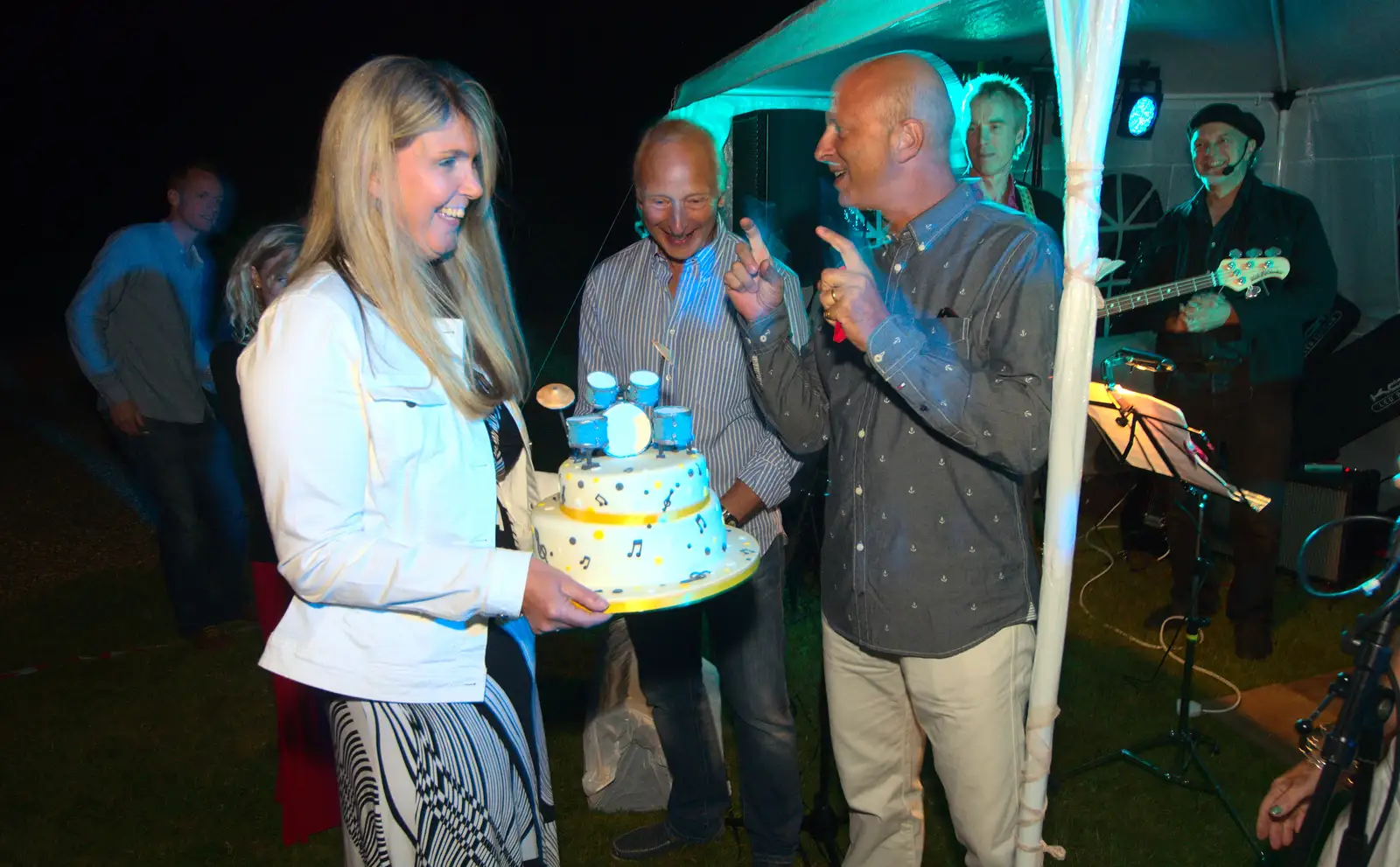 Henry and Martin admire the cake, from Henry's 60th Birthday, Hethel, Norfolk - 3rd August 2013