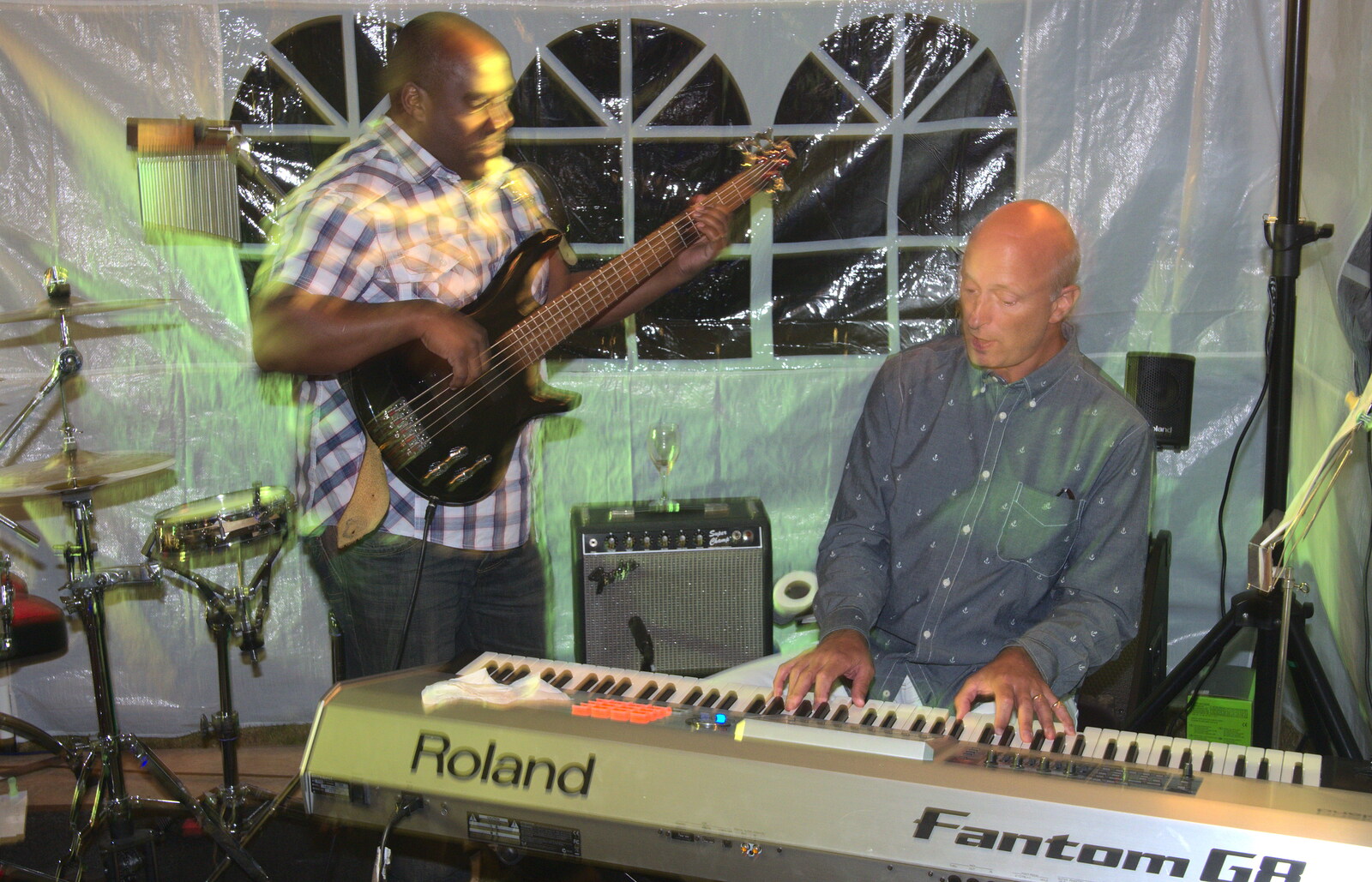 Bass and keyboard action from Henry's 60th Birthday, Hethel, Norfolk - 3rd August 2013