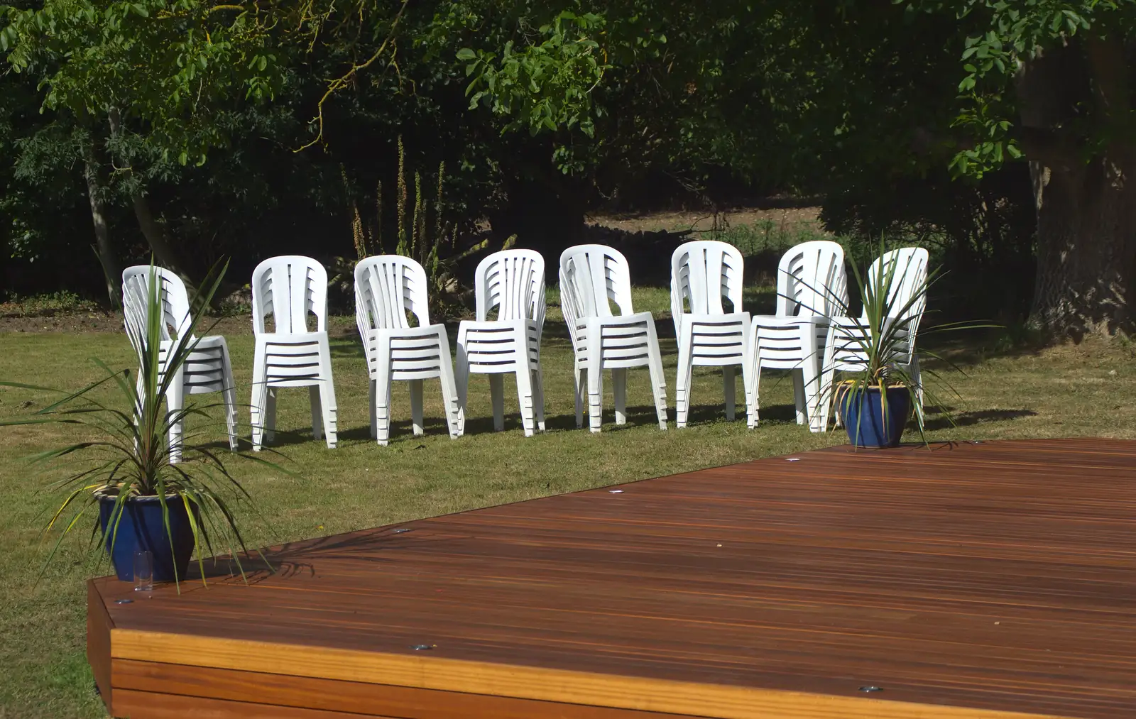 Someone's already been busy stacking chairs, from Henry's 60th Birthday, Hethel, Norfolk - 3rd August 2013