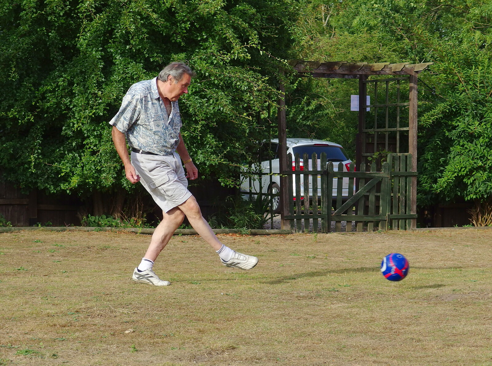 Alan shows he can still kick a ball around from The BSCC at Walpole, and a Swan Inn Barbeque, Brome, Suffolk - 4th August 2013