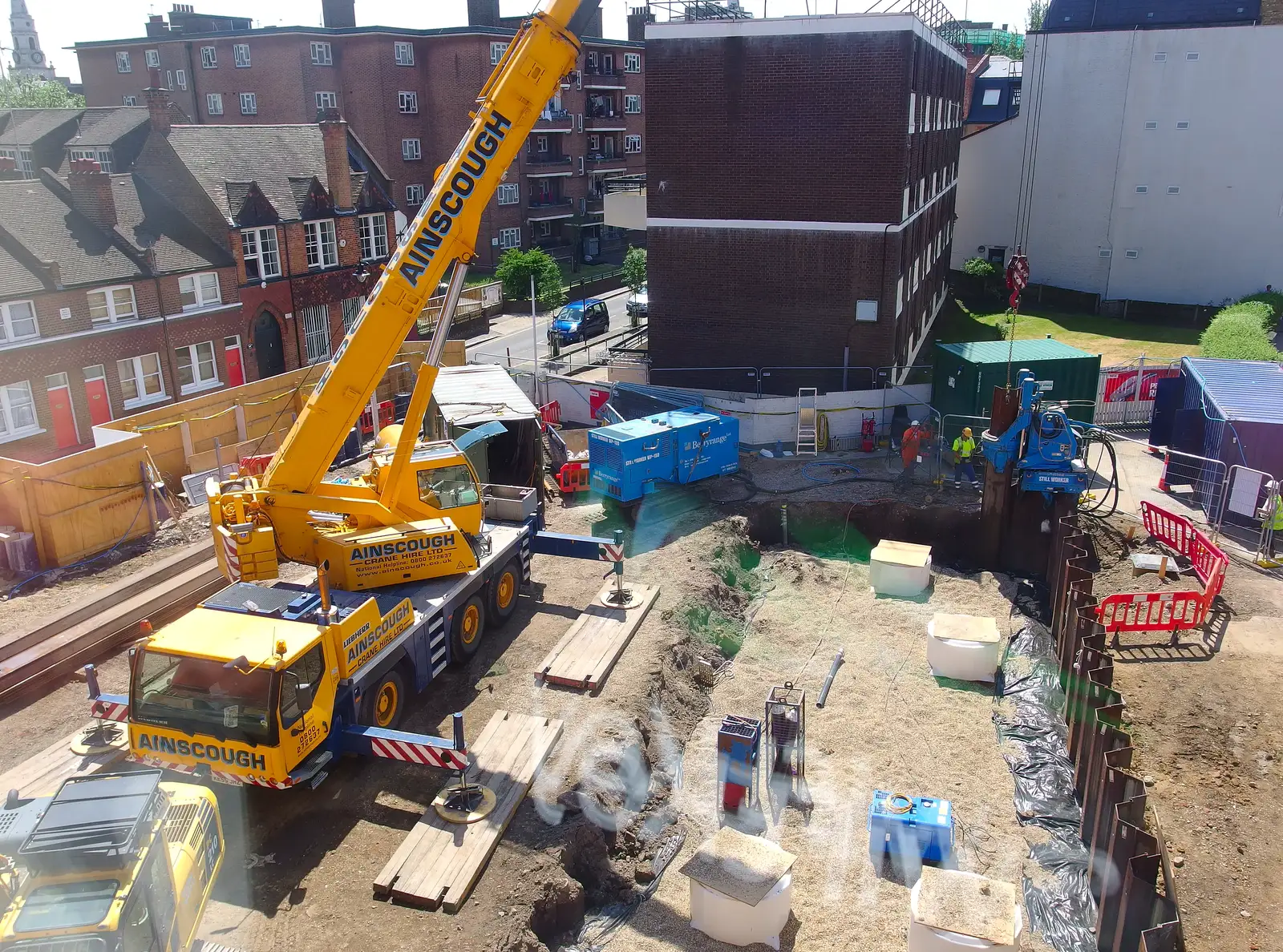 Down in London, the piles are extracted, from The Gorillas of Norwich, Norfolk - 5th August 2013