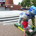 Fred looks at a gorilla near the Forum, The Gorillas of Norwich, Norfolk - 5th August 2013
