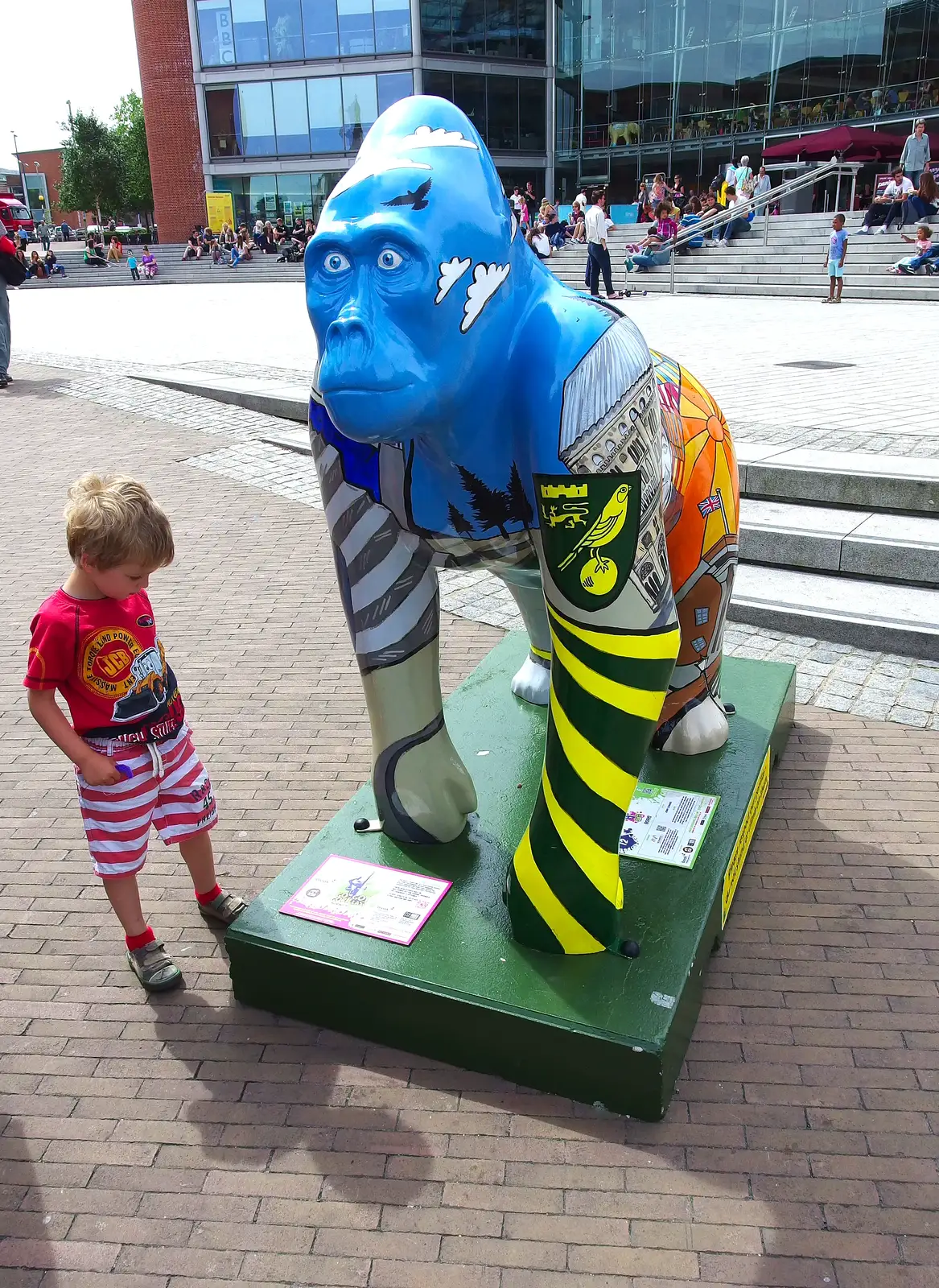 Fred reads the gorilla blurb, from The Gorillas of Norwich, Norfolk - 5th August 2013