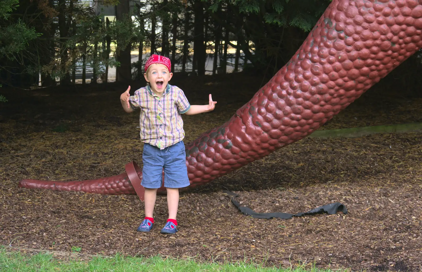 Fred and a dinosaur, from Tiger Cubs at Banham Zoo, Banham, Norfolk - 6th August 2013