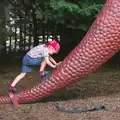 Fred climbs up the tail of a Tyrannosaurus Rex, Tiger Cubs at Banham Zoo, Banham, Norfolk - 6th August 2013