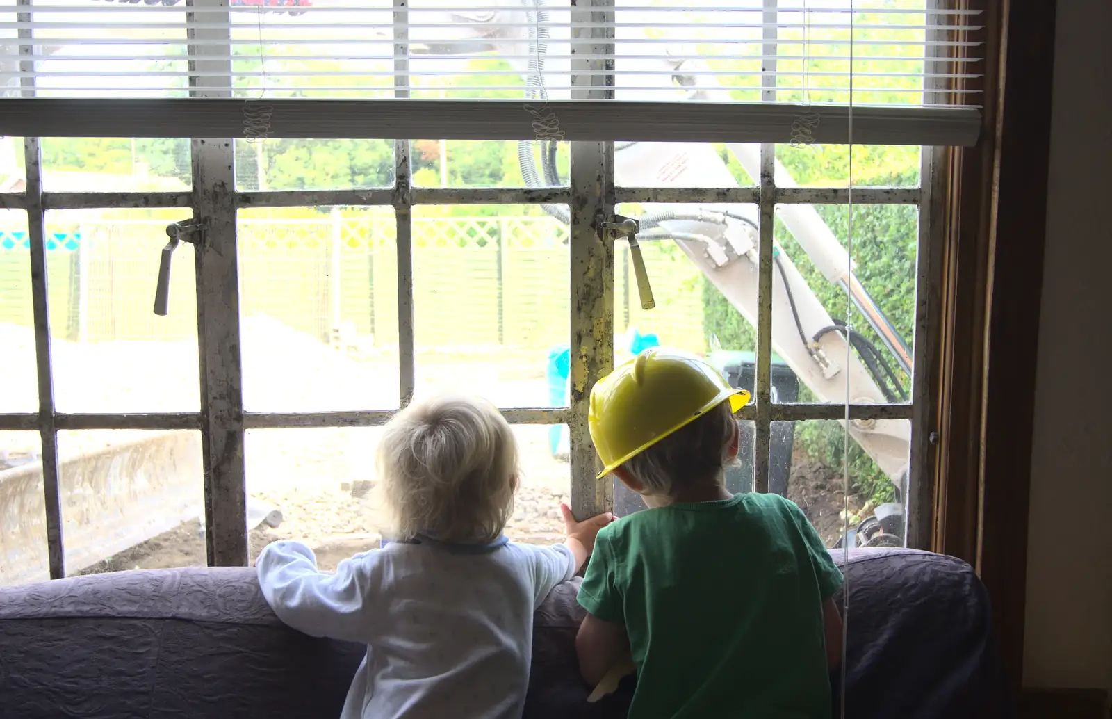 The boys are loving the digger action, from Grand Designs: Building Commences, Brome, Suffolk - 8th August 2013