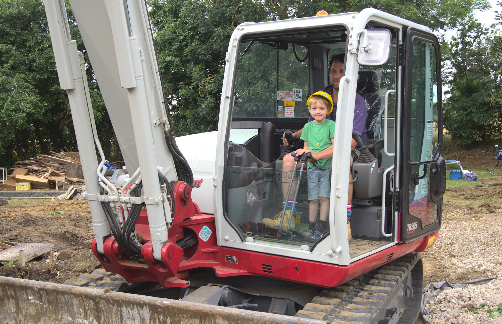 Fred gets a go on the digger from Grand Designs: Building Commences, Brome, Suffolk - 8th August 2013