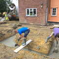 Lewis and Brian help the concrete on its way, Grand Designs: Building Commences, Brome, Suffolk - 8th August 2013