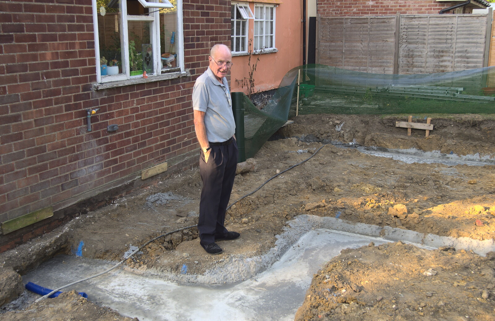 Grandad roams around in slippers from Grand Designs: Building Commences, Brome, Suffolk - 8th August 2013