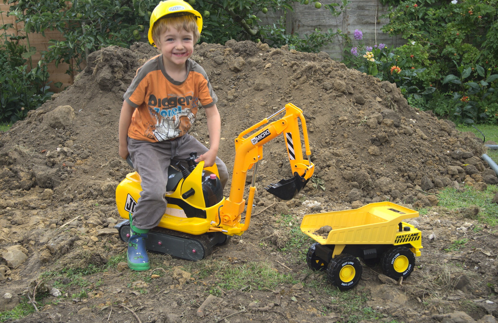Fred on his digger from Grand Designs: Building Commences, Brome, Suffolk - 8th August 2013