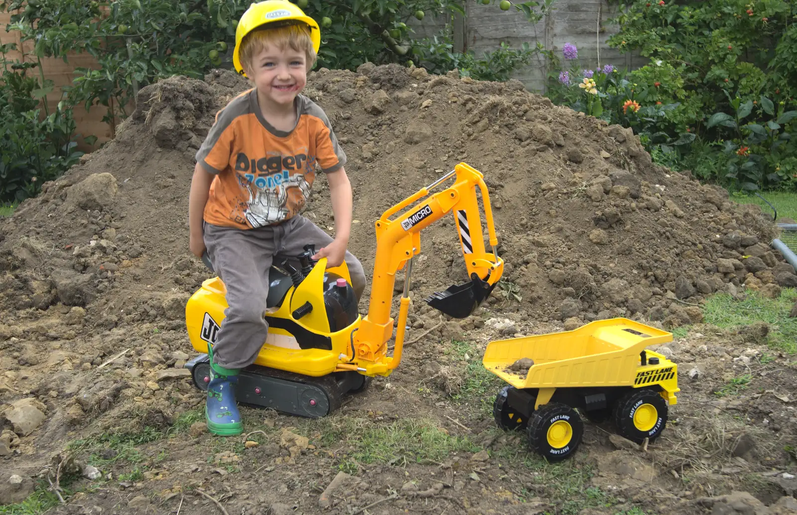 Fred on his favourite digger, from Grand Designs: Building Commences, Brome, Suffolk - 8th August 2013