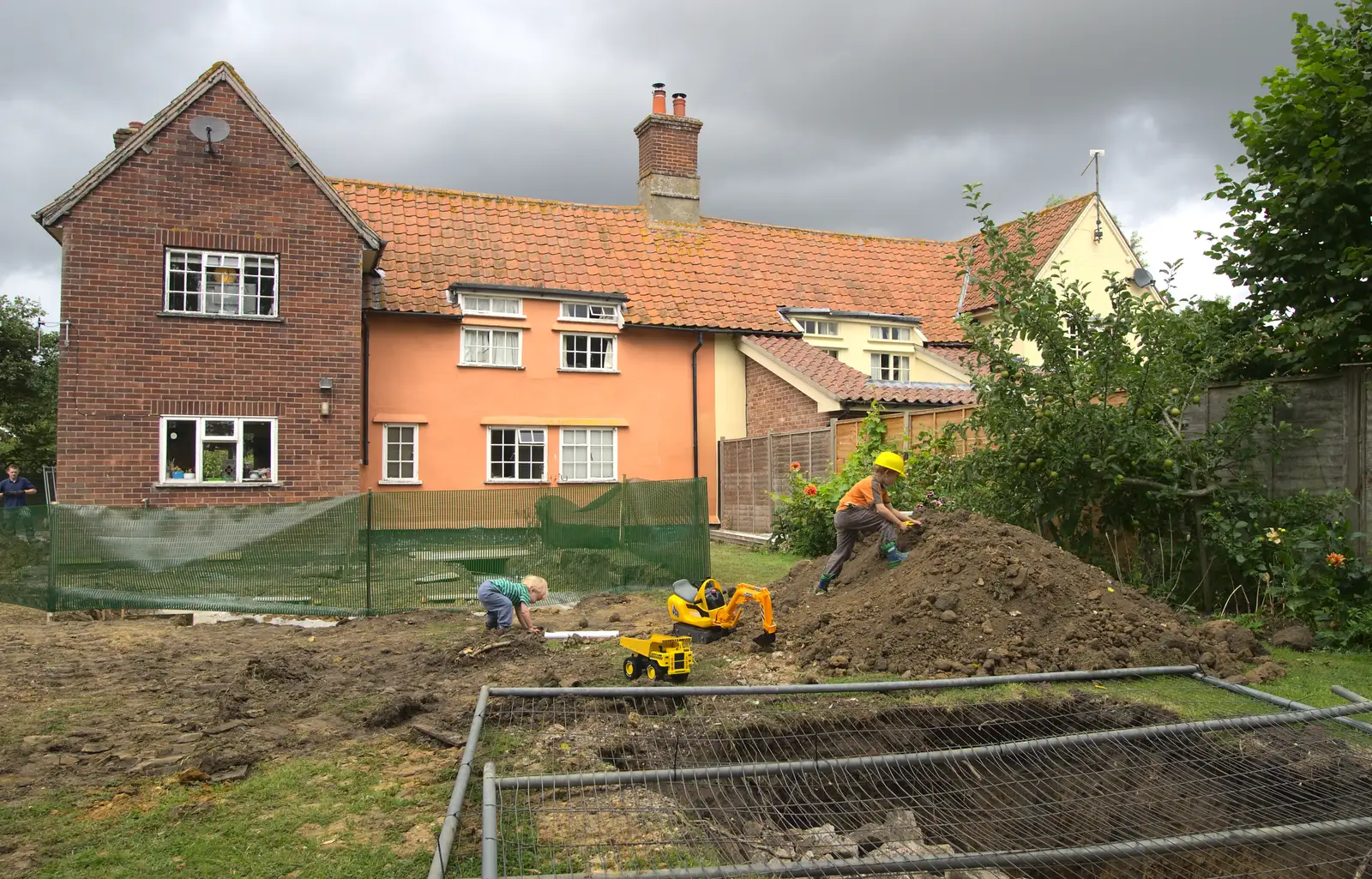 Harry and Fred play in the dirt, from Grand Designs: Building Commences, Brome, Suffolk - 8th August 2013