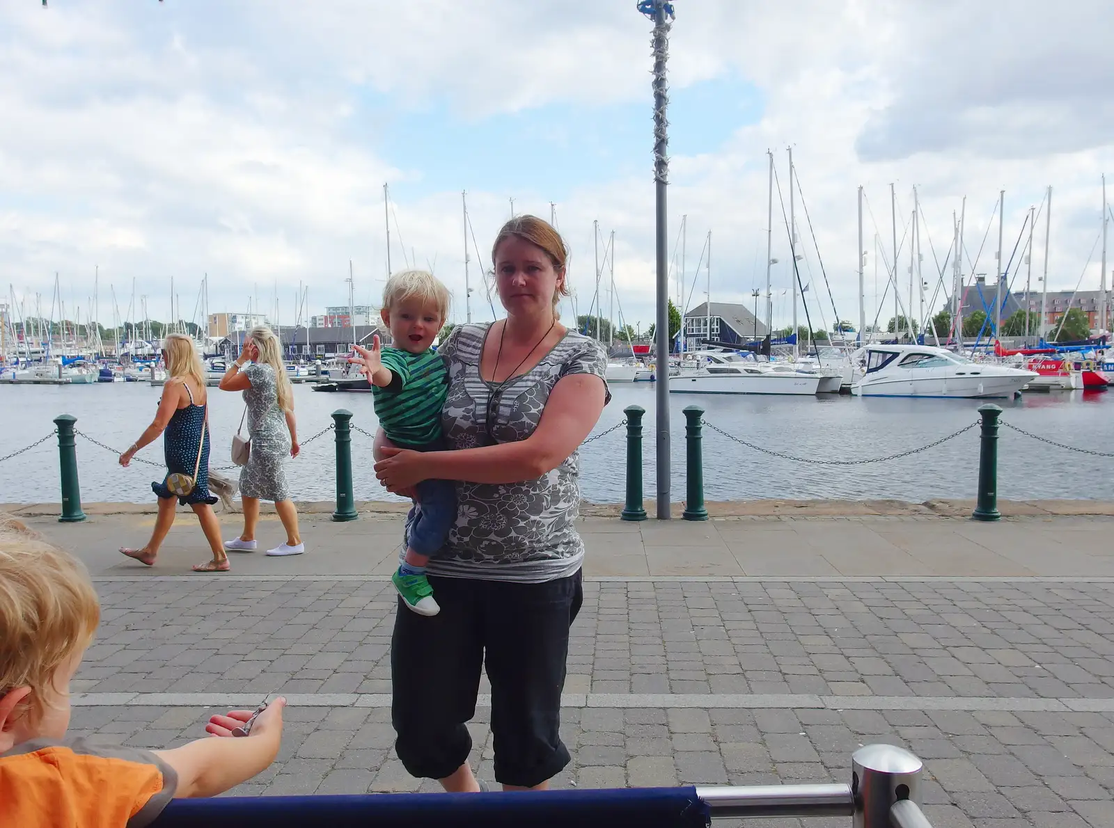 Isobel hauls Harry around for a bit, from A Trip to Pizza Express, Nepture Quay, Ipswich, Suffolk - 9th August 2013