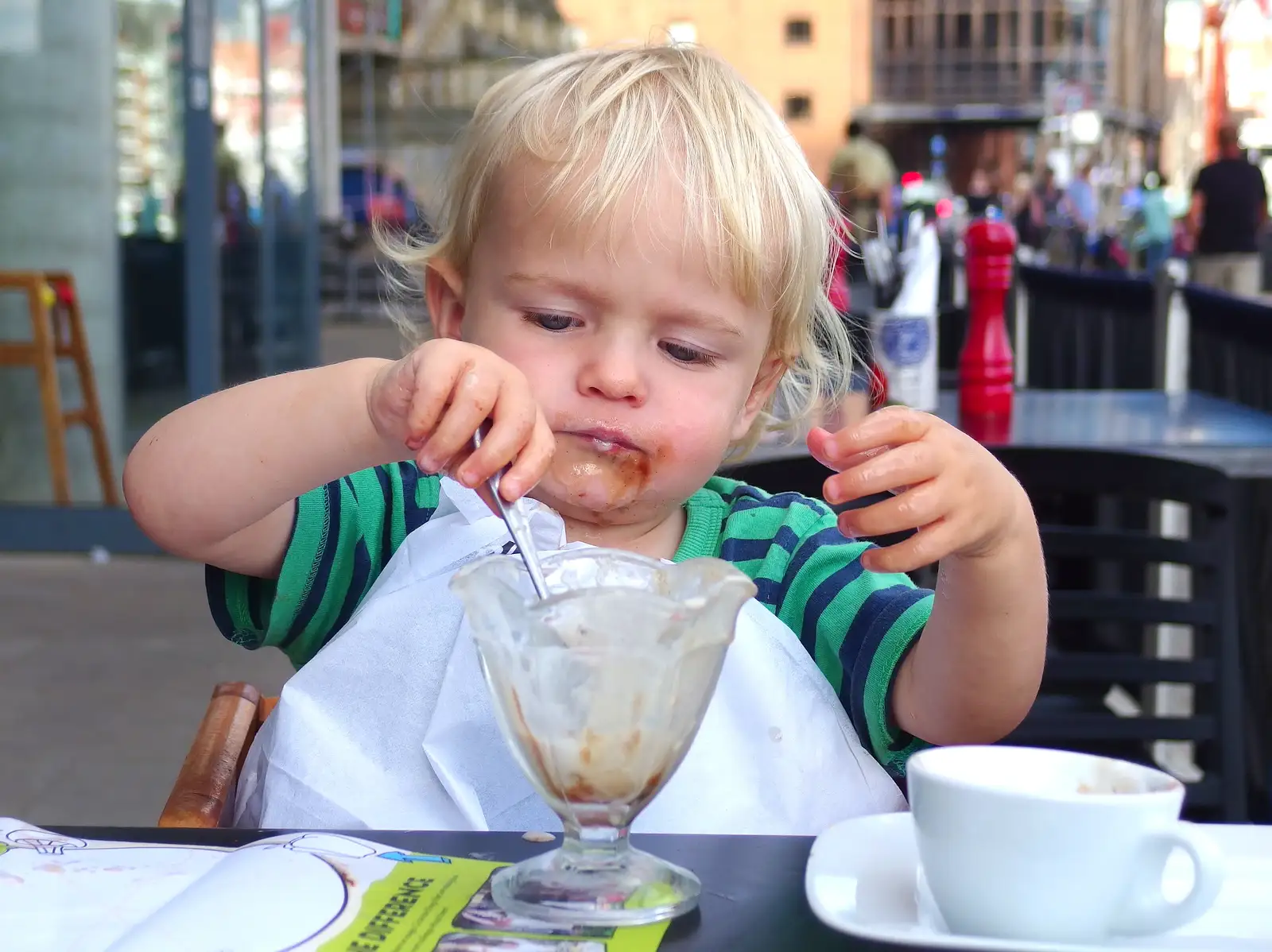 Harry finishes up his Sundae, from A Trip to Pizza Express, Nepture Quay, Ipswich, Suffolk - 9th August 2013