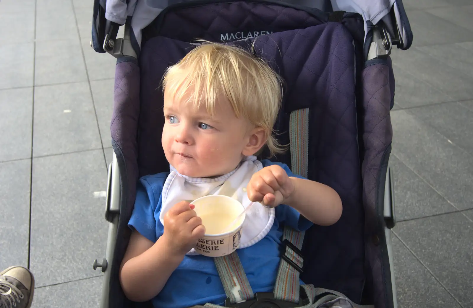 Harry finishes his tub of ice cream, from Spitalfields and Brick Lane Street Art, Whitechapel, London - 10th August 2013