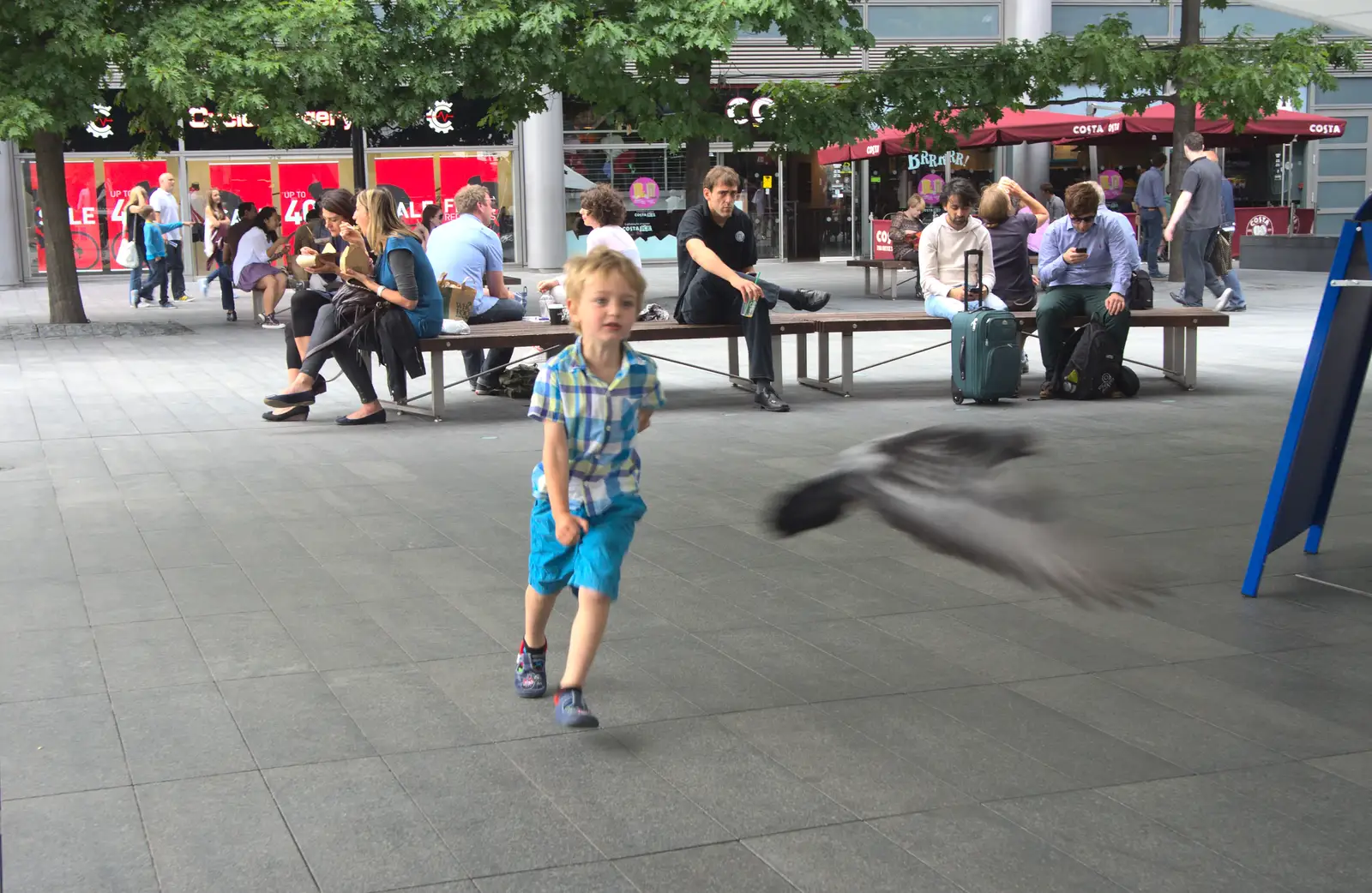 Fred chases a pigeon, from Spitalfields and Brick Lane Street Art, Whitechapel, London - 10th August 2013